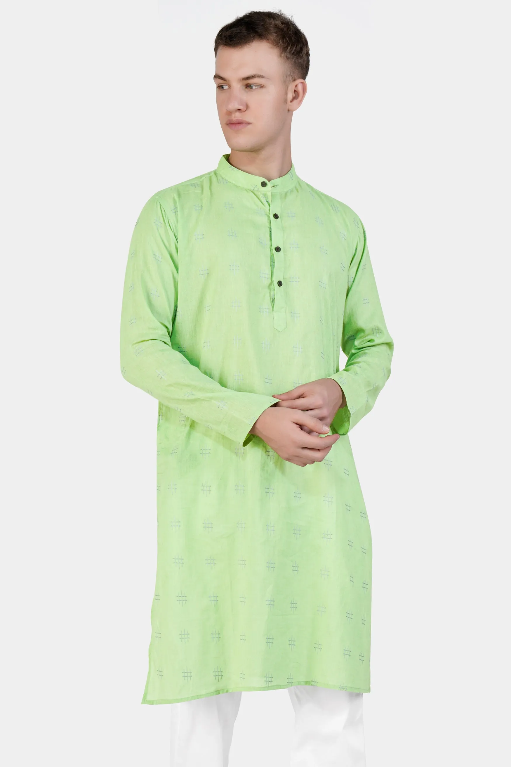 Beryl Green Dobby Textured Premium Giza Cotton Kurta