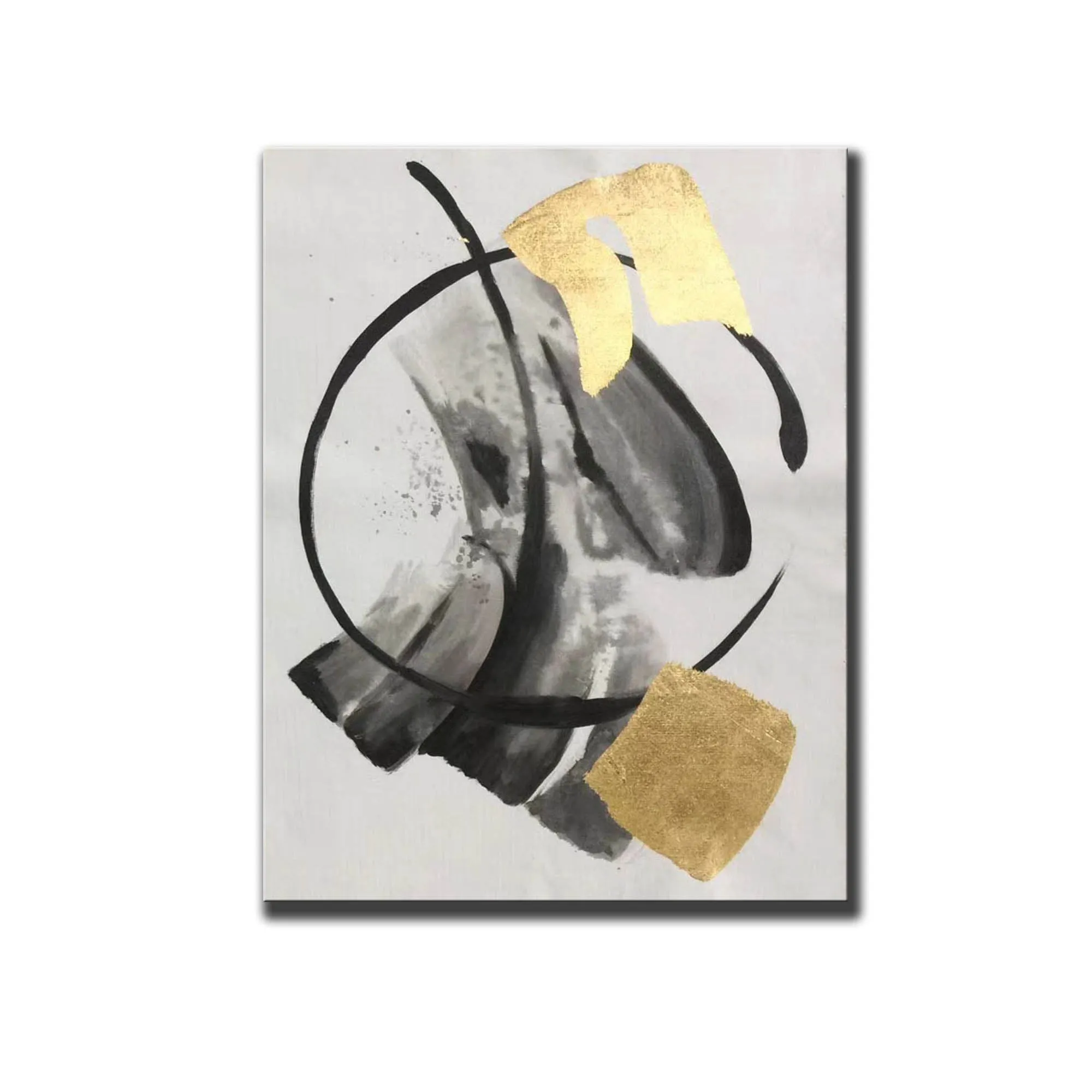 Black And White Abstract Painting Gold Leaf Wall Art Sp091