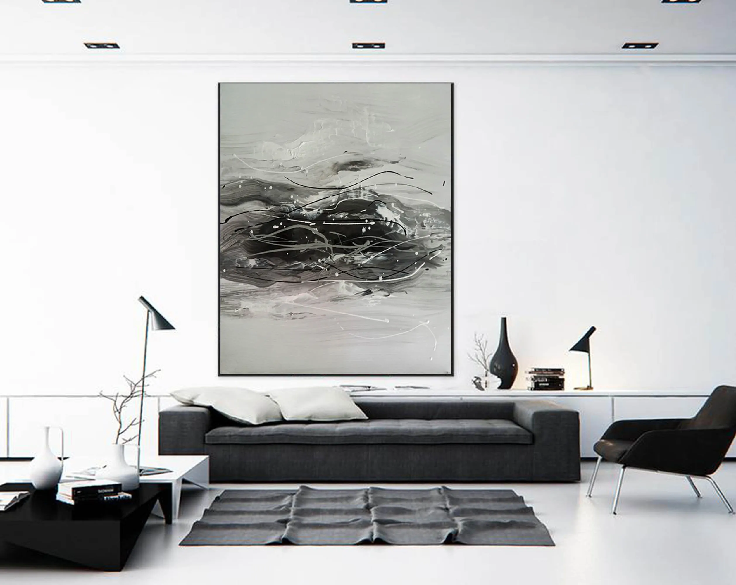 Black And White Abstract Painting Minimalist Painting Cp029