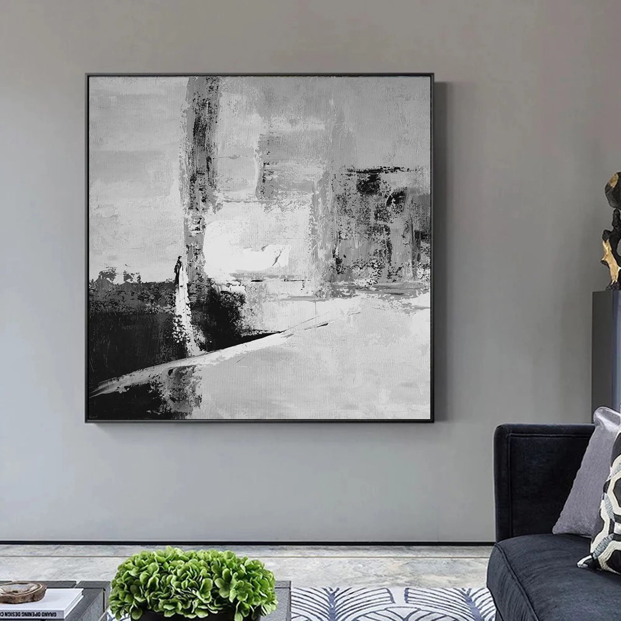 Black And White Abstract Painting Oversized Acrylic Painting Yp024