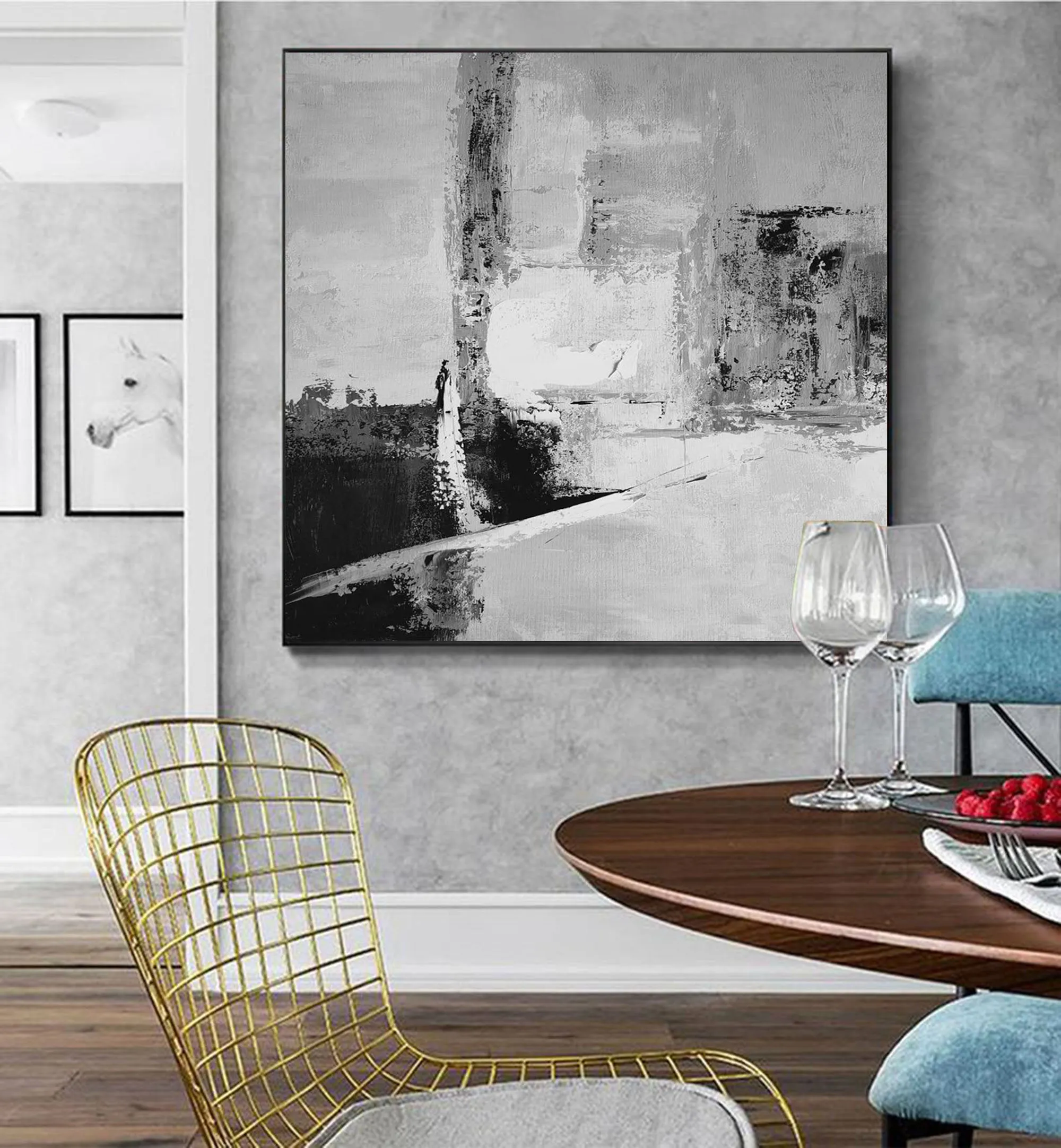 Black And White Abstract Painting Oversized Acrylic Painting Yp024