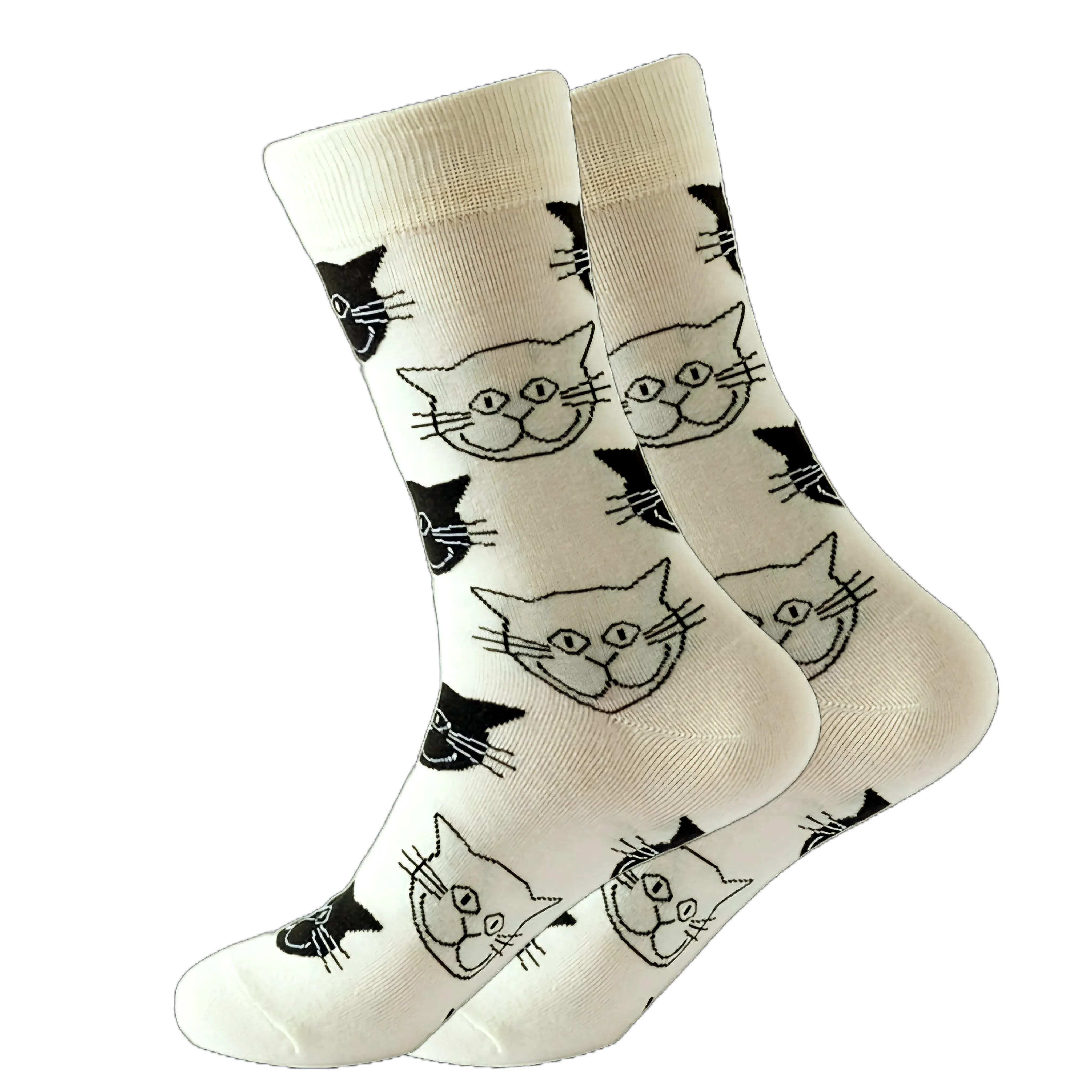 Black and White Cat Pattern Socks (Adult Medium - Women's Shoe Sizes 5-10) - Classic