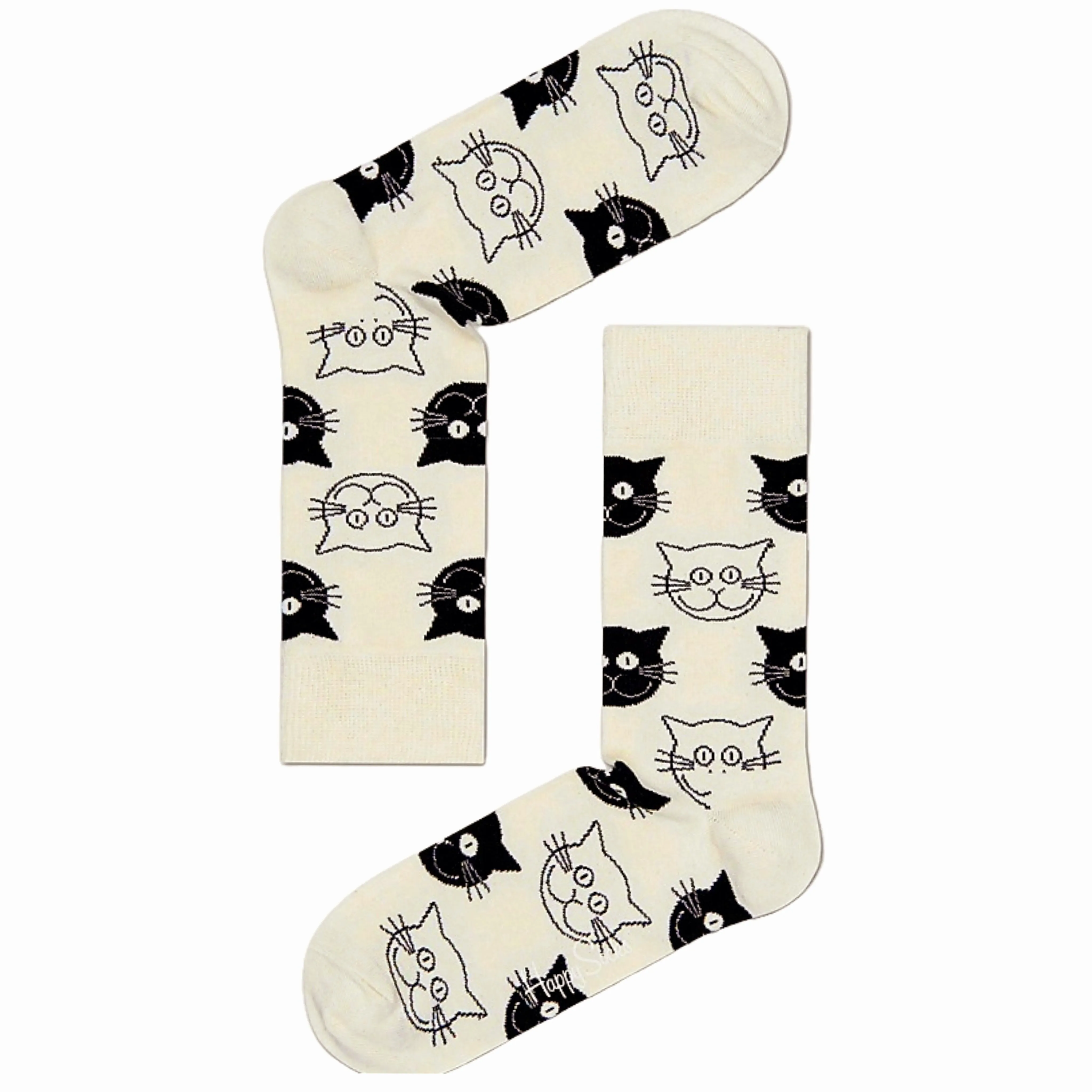 Black and White Cat Pattern Socks (Adult Medium - Women's Shoe Sizes 5-10) - Classic