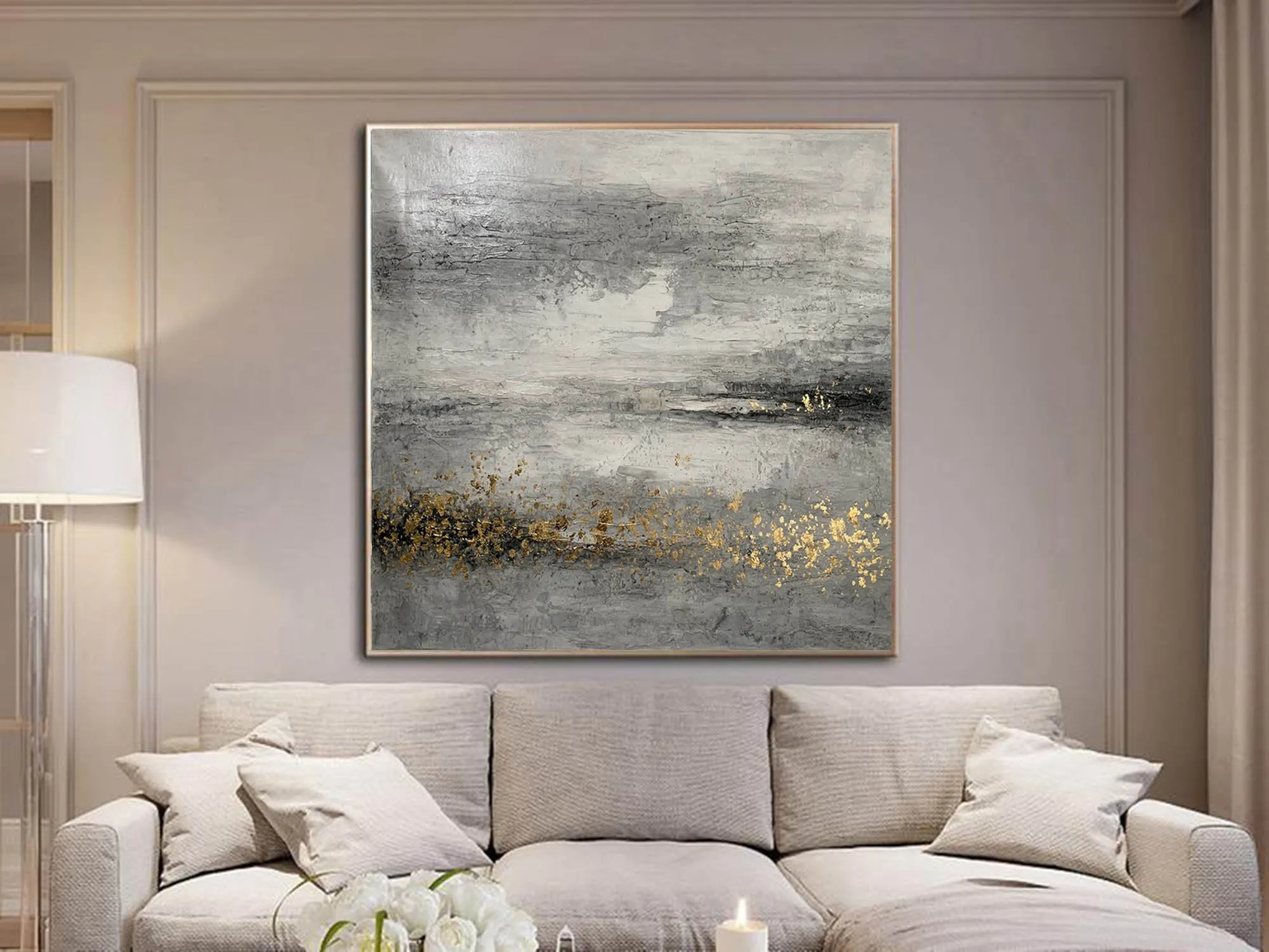 Black Gray Gold Abstract Painting Original Art Op096