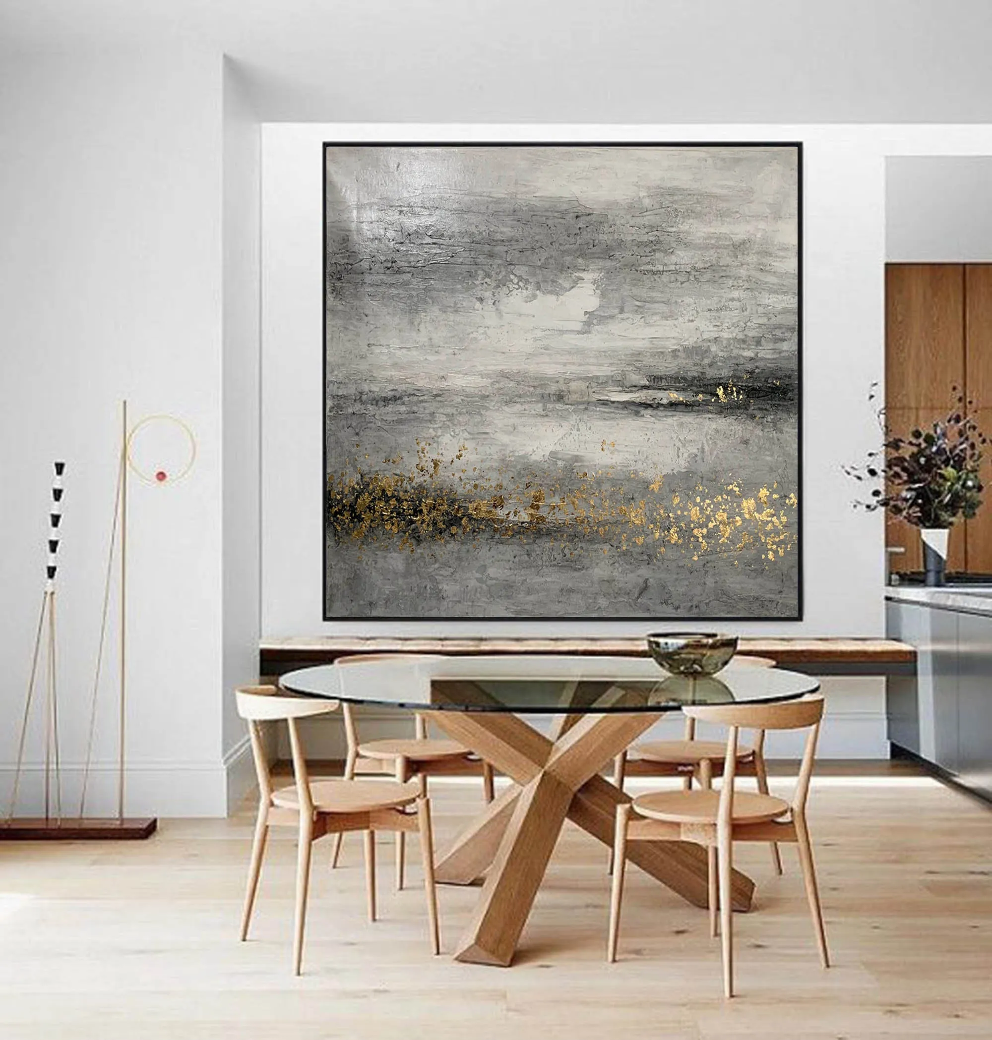 Black Gray Gold Abstract Painting Original Art Op096