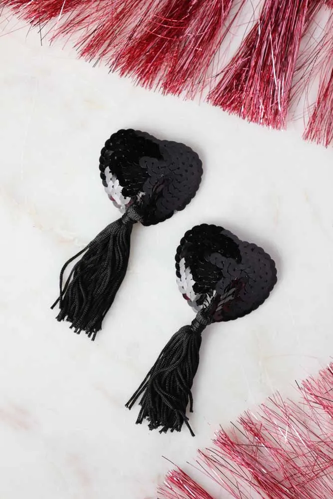 Black Heart Sequin Nipple Tassels