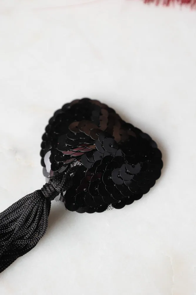 Black Heart Sequin Nipple Tassels