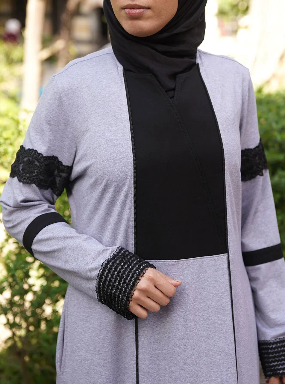 Black Trim and Lace Abaya