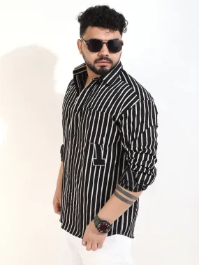 Black Twill Fabric Stripe Shirt