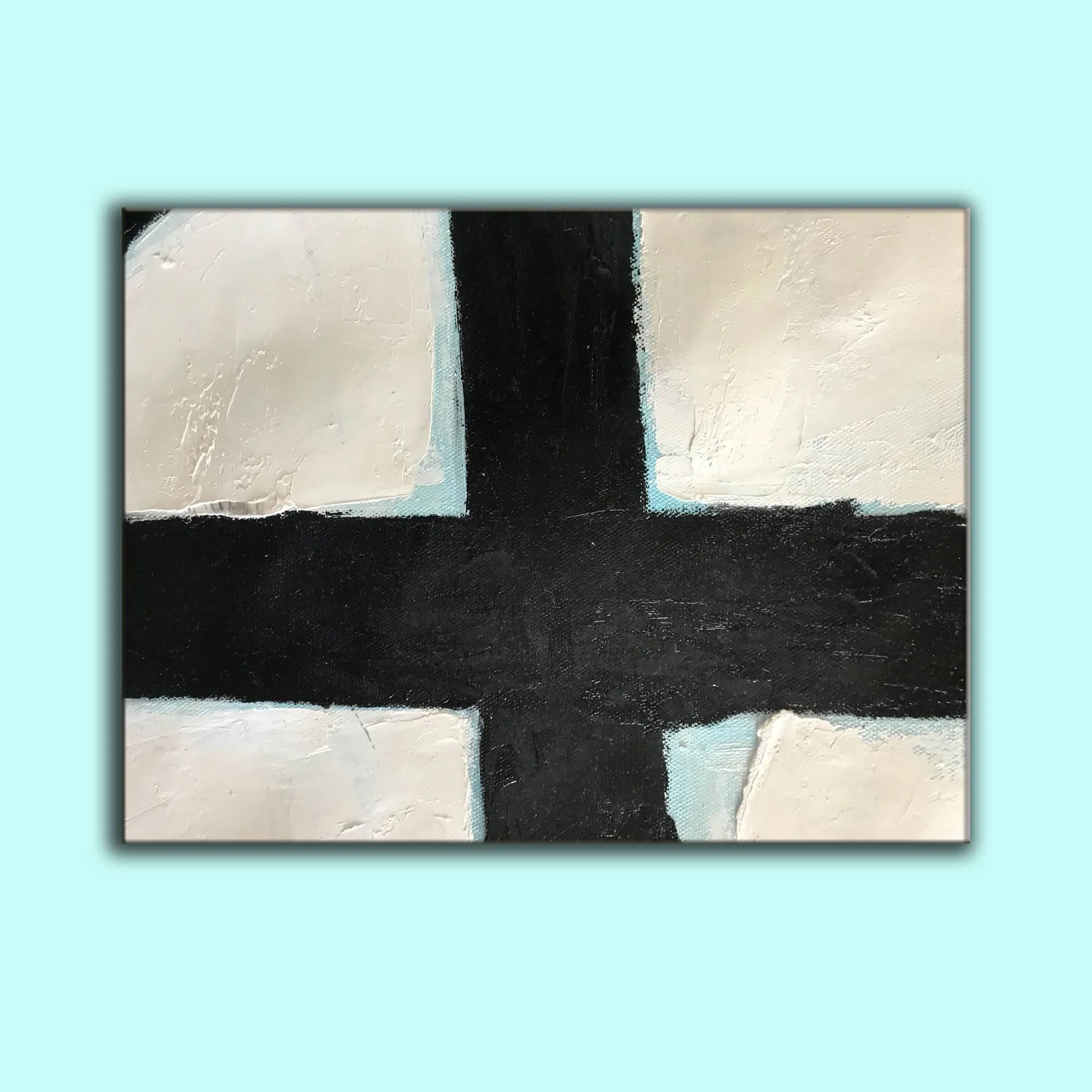 Black White Painting Light Blue Oversized Canvas Painting Yp064