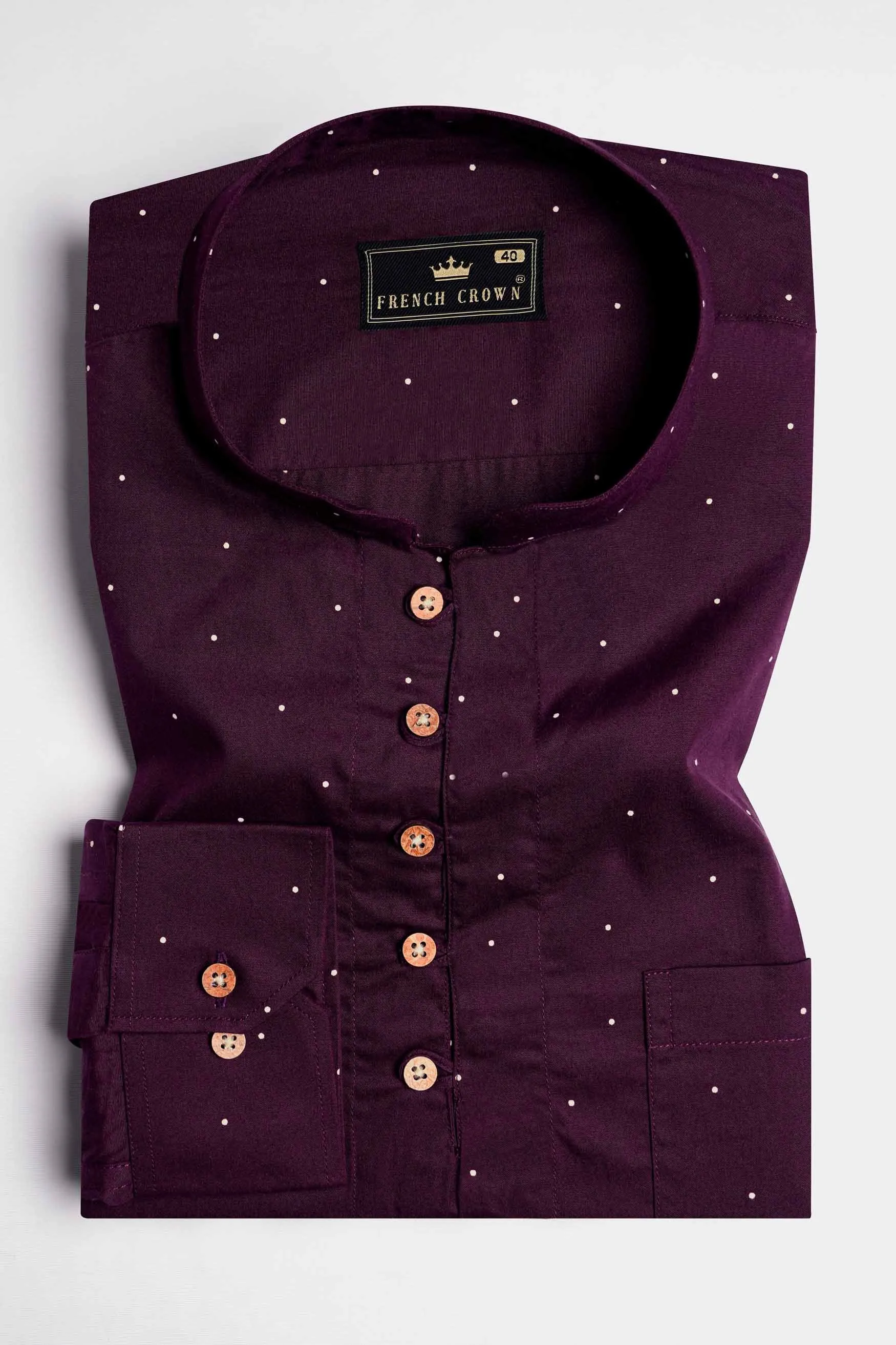 Bleached Cedar Wine Polka Dotted Twill Premium Cotton Kurta Shirt