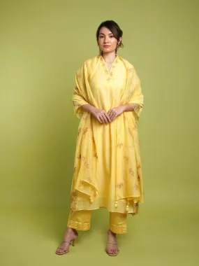 Bloom Flare Kurta Set- Yellow