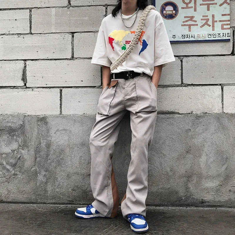 Bonsir -  Street High Vibe Style Cargo Pants Men's Fashion High Street Pants Overalls Color Block Patchwrok Button Trousers 2Y5808