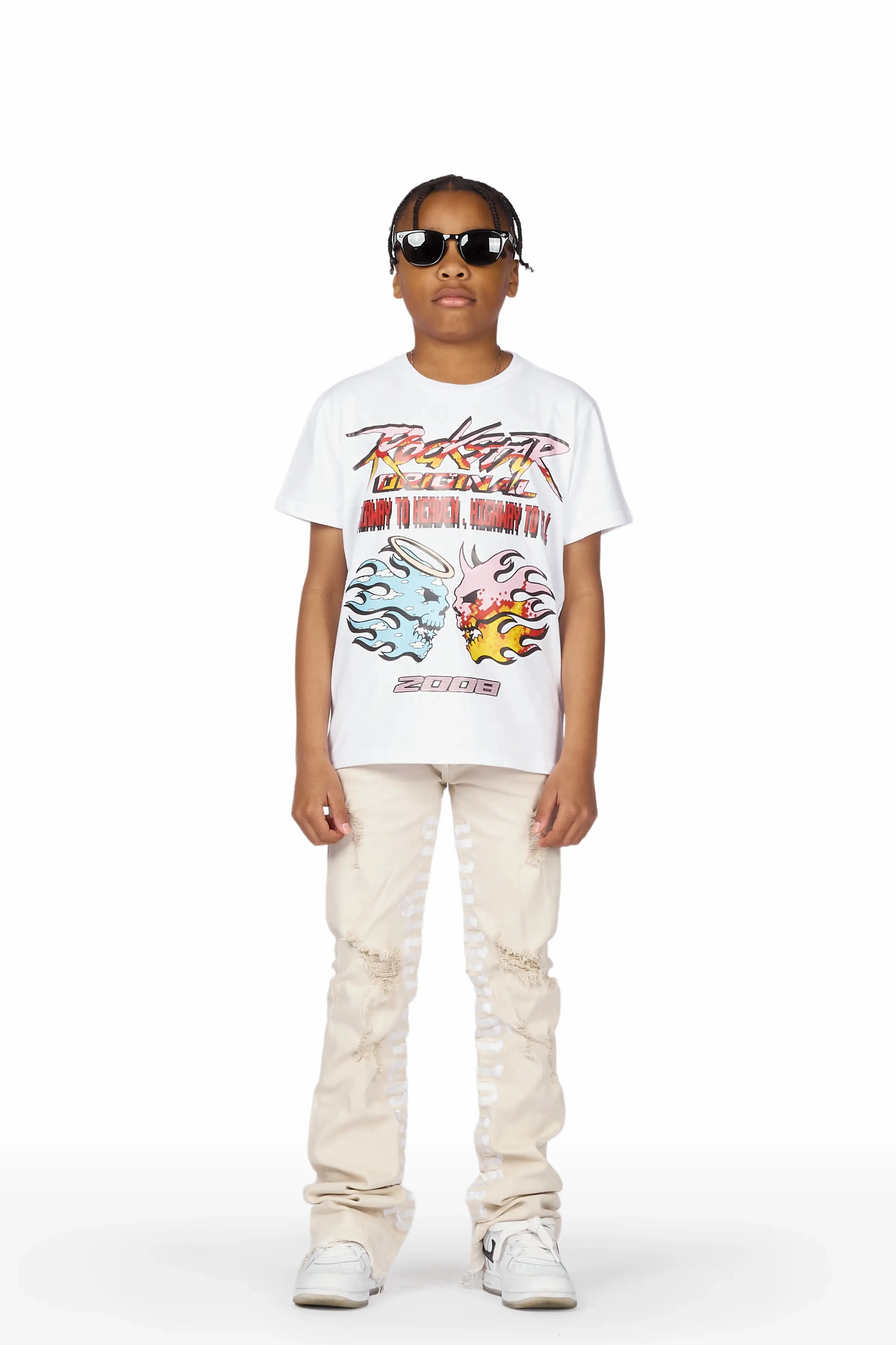 Boys Collette Beige Super Stacked Flare Jean