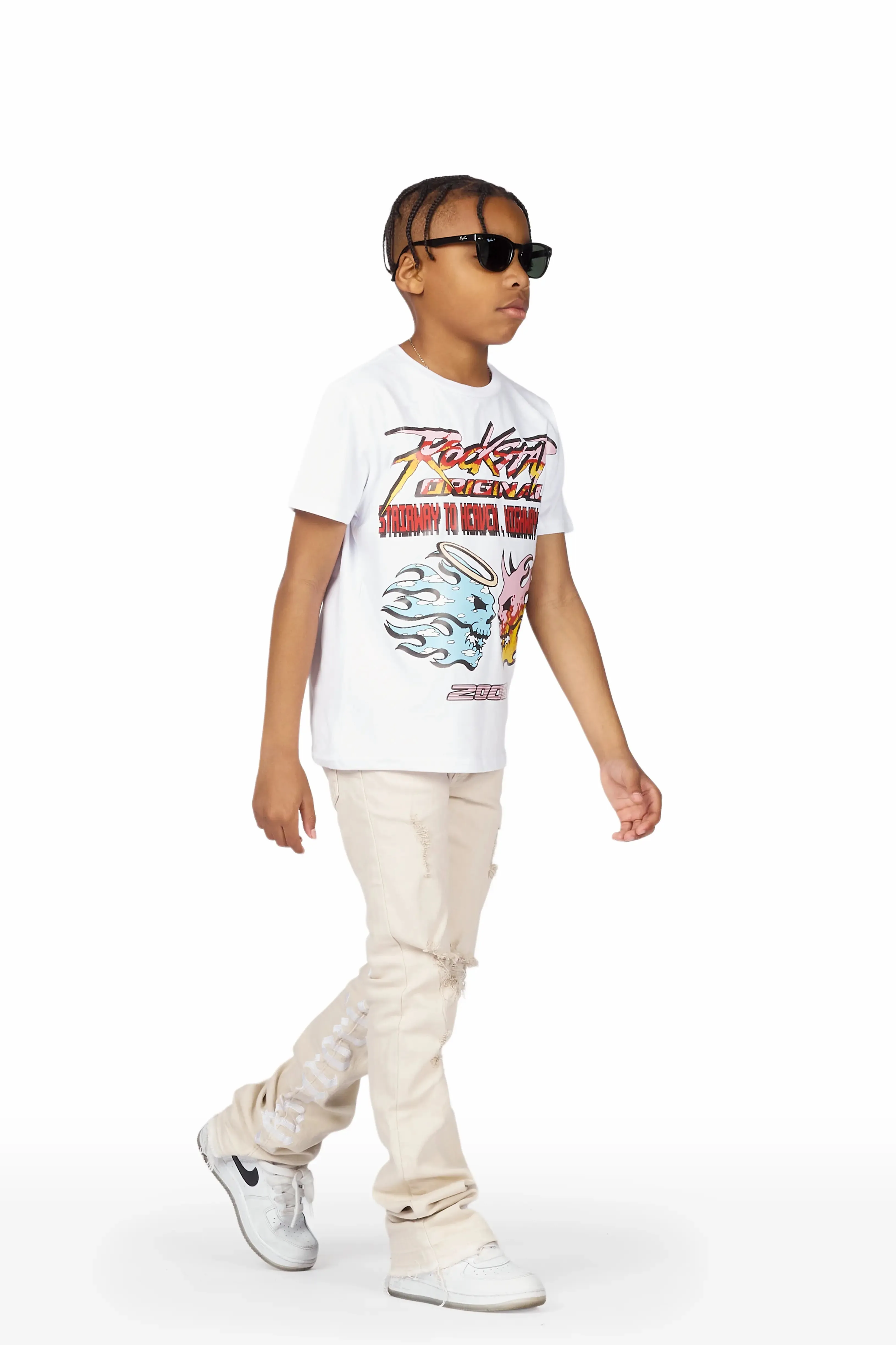 Boys Collette Beige Super Stacked Flare Jean