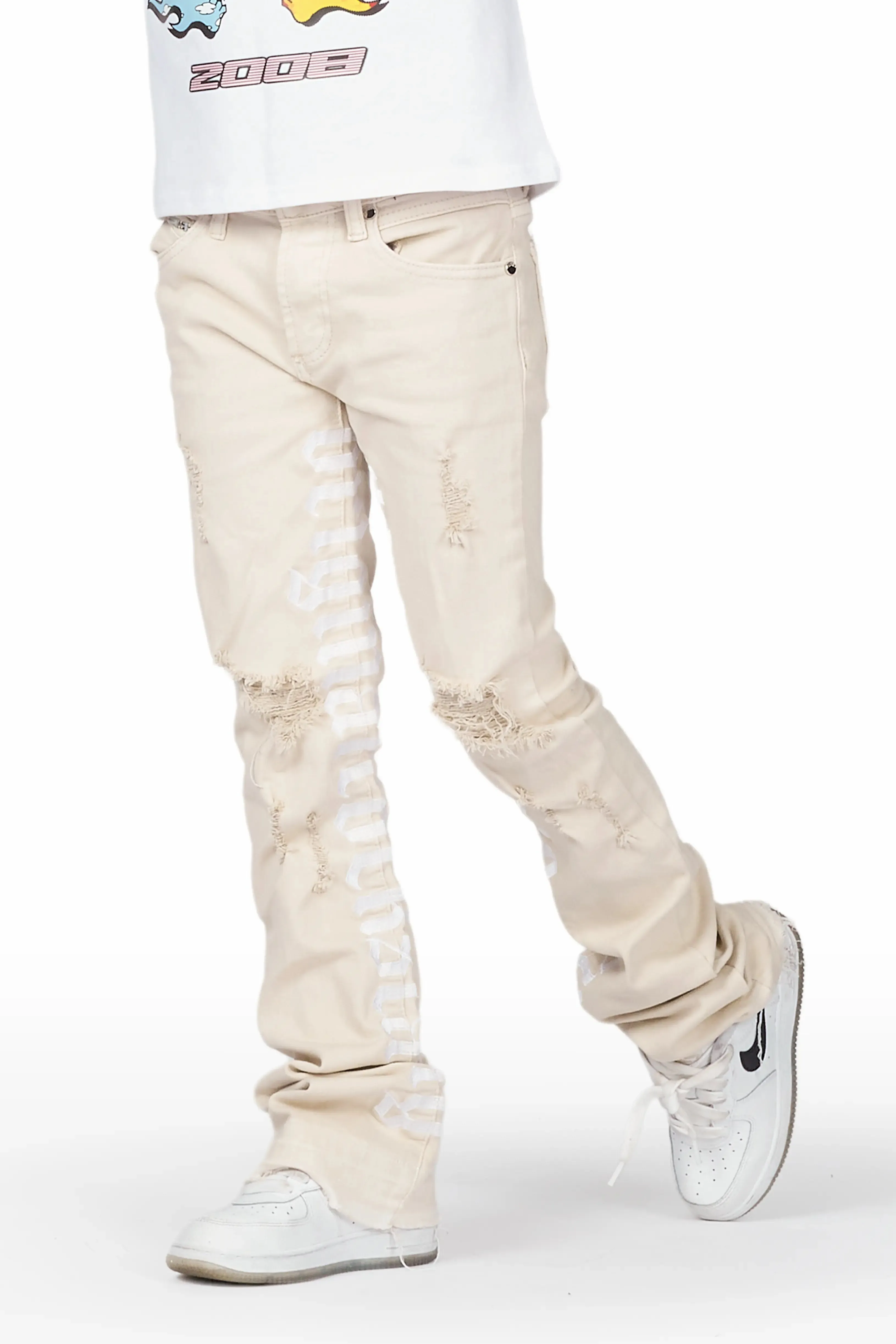 Boys Collette Beige Super Stacked Flare Jean