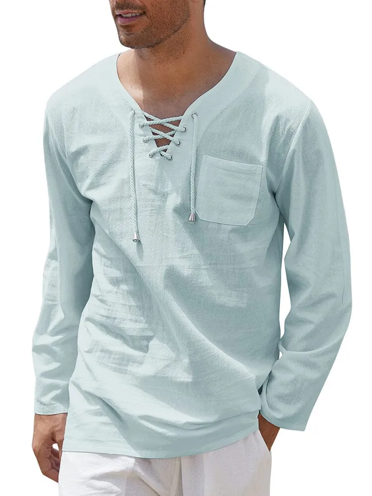 Breathable Solid Drawstring Cotton Linen Shirt (US Only)