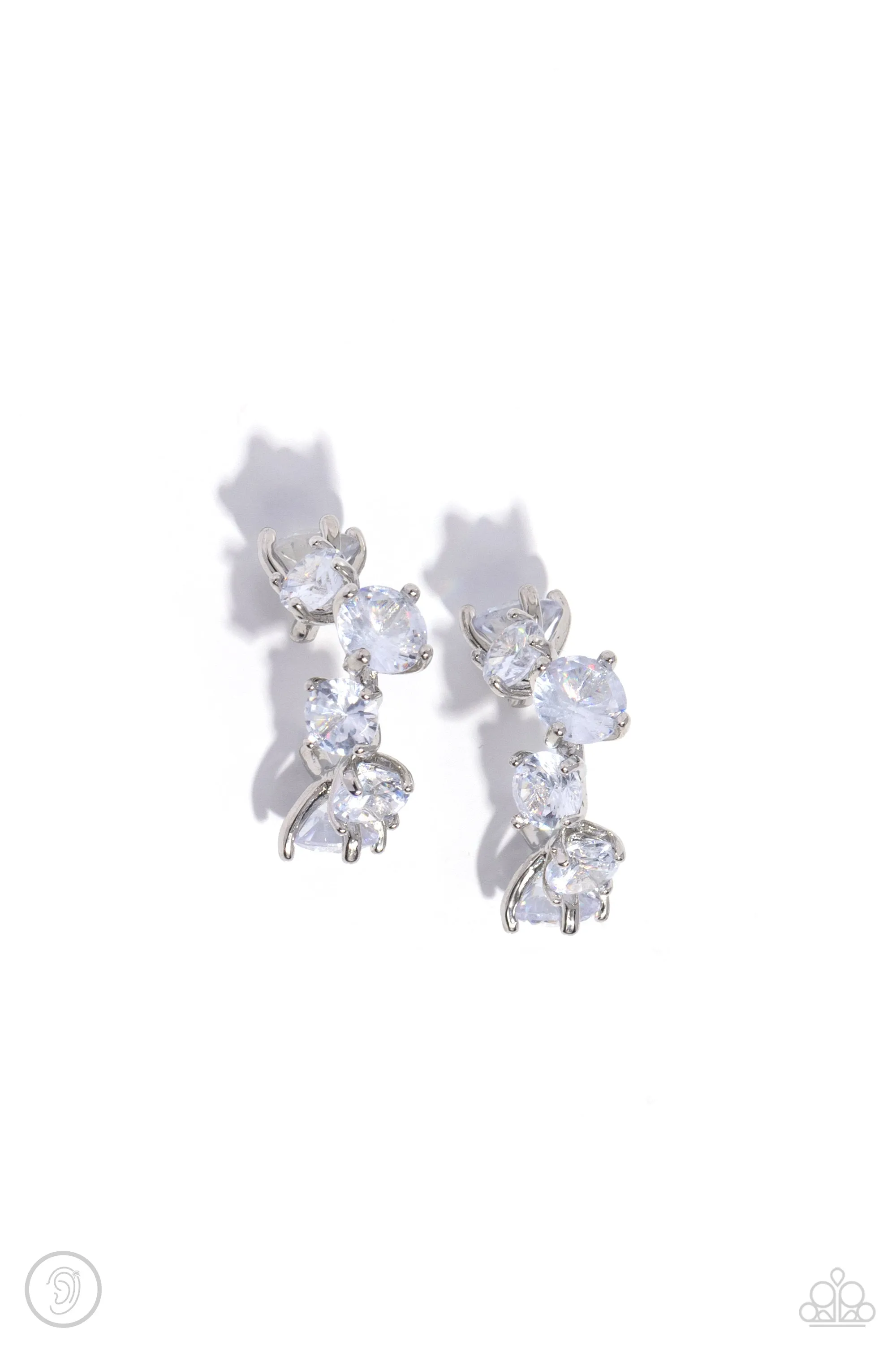 Breathtaking Blend White Rhinestone Cuff Earrings - Paparazzi Accessories