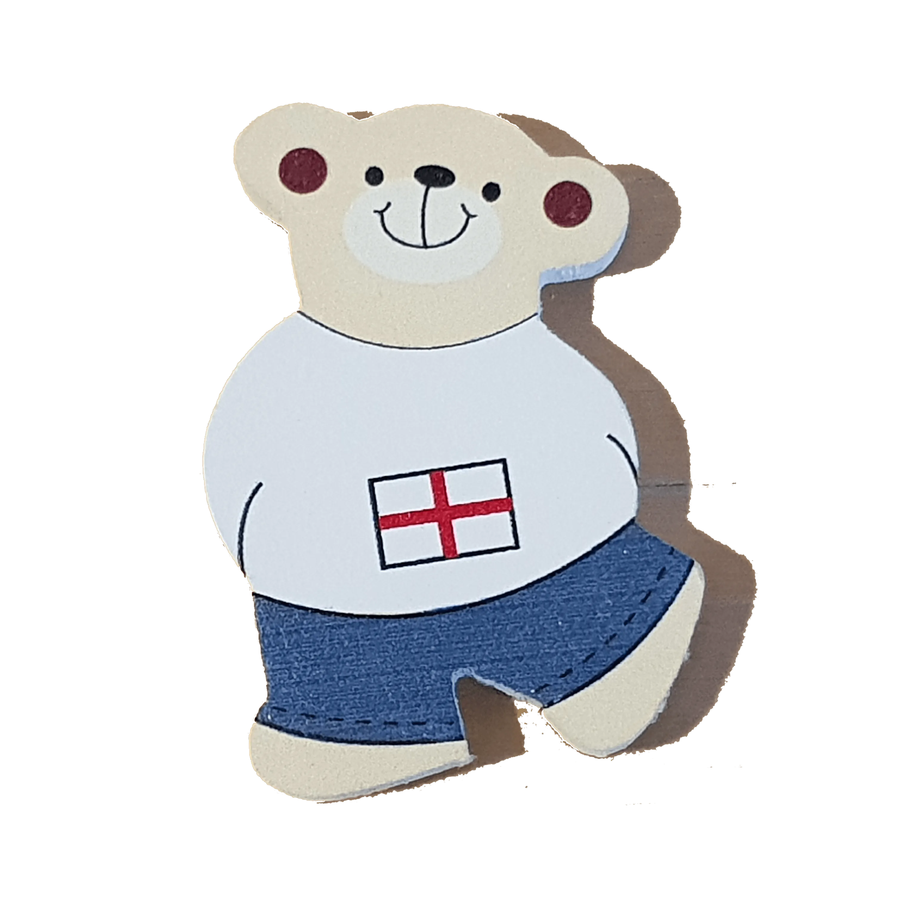 C&F Wooden Little Boy Bear Character - English Flag