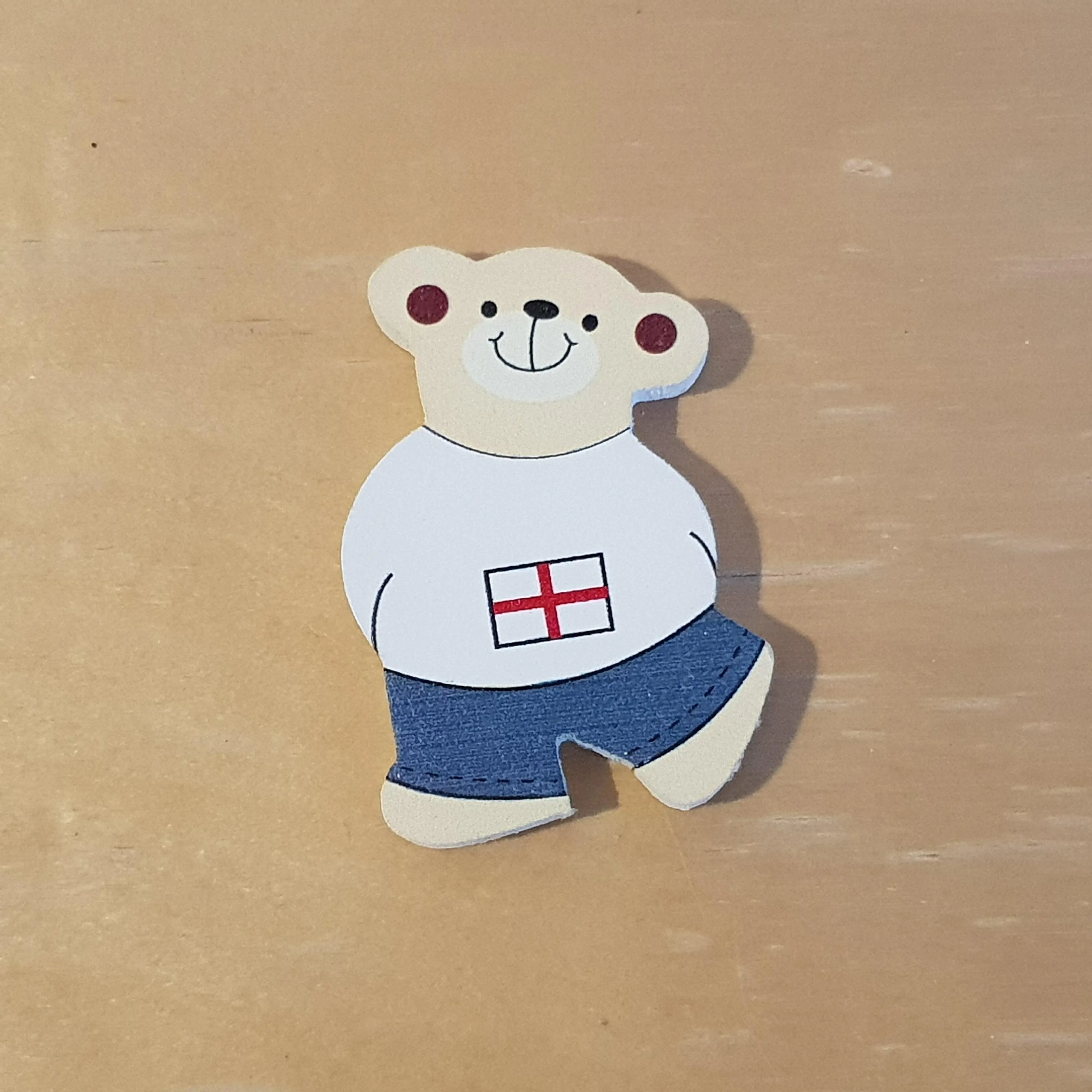 C&F Wooden Little Boy Bear Character - English Flag