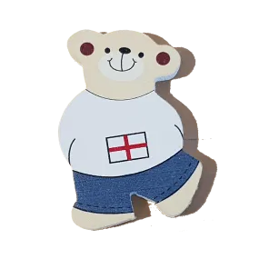 C&F Wooden Little Boy Bear Character - English Flag