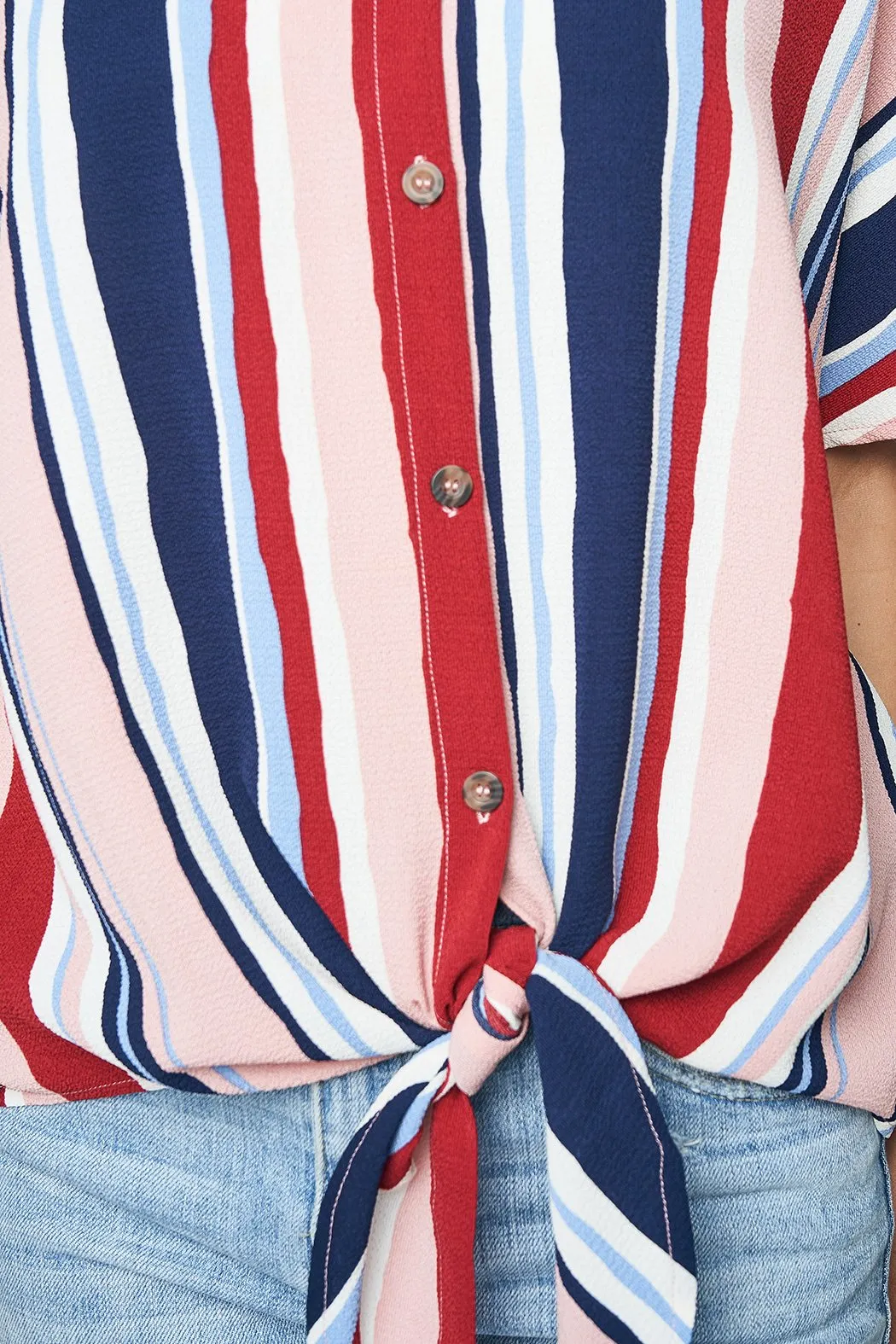 Candy Striped Button Up Tie-Front Top