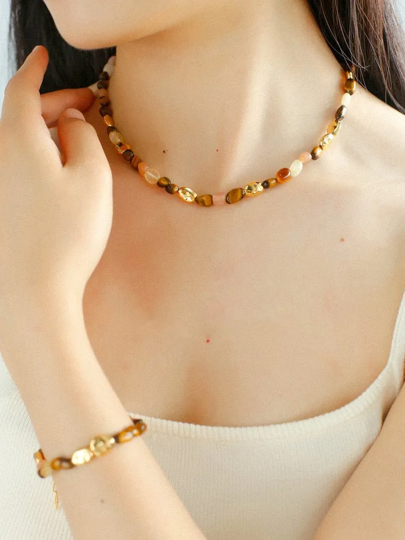 Caramel Summer Colorful Gemstone Beaded Necklace