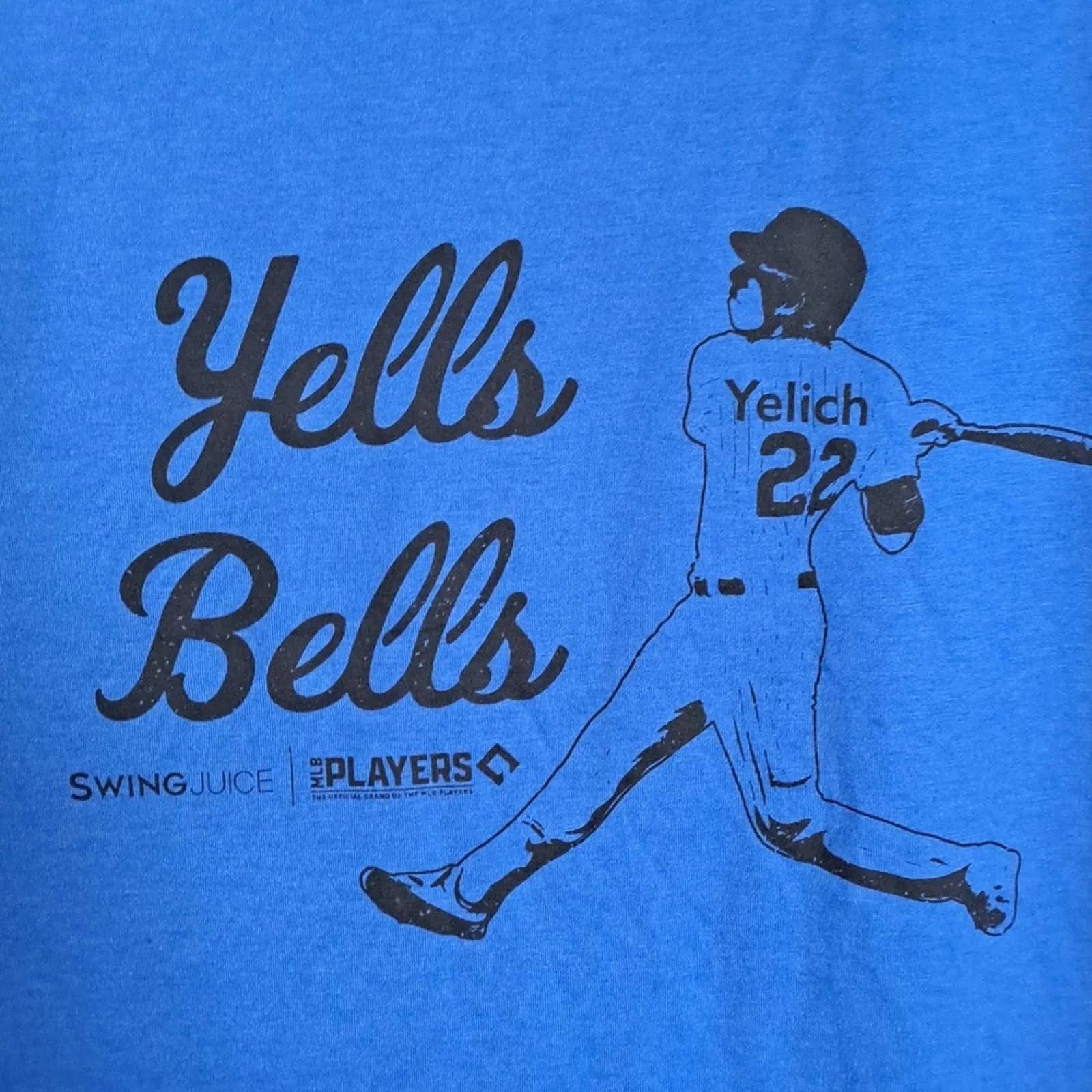 Christian Yelich Yells Bells Swing Juice T-shirt sz L Royal Blue Black