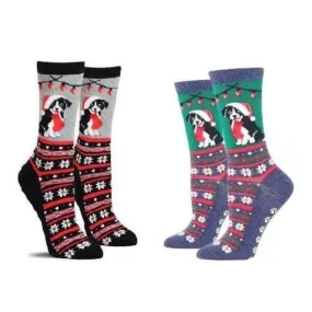 Christmas Border Collie Socks (Adult Medium - Women's Shoe Sizes 5-10) - Gray or Green