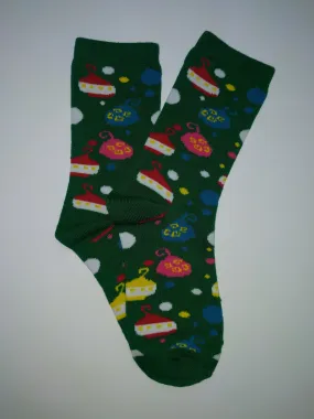 Christmas Ornaments Green Crew Socks