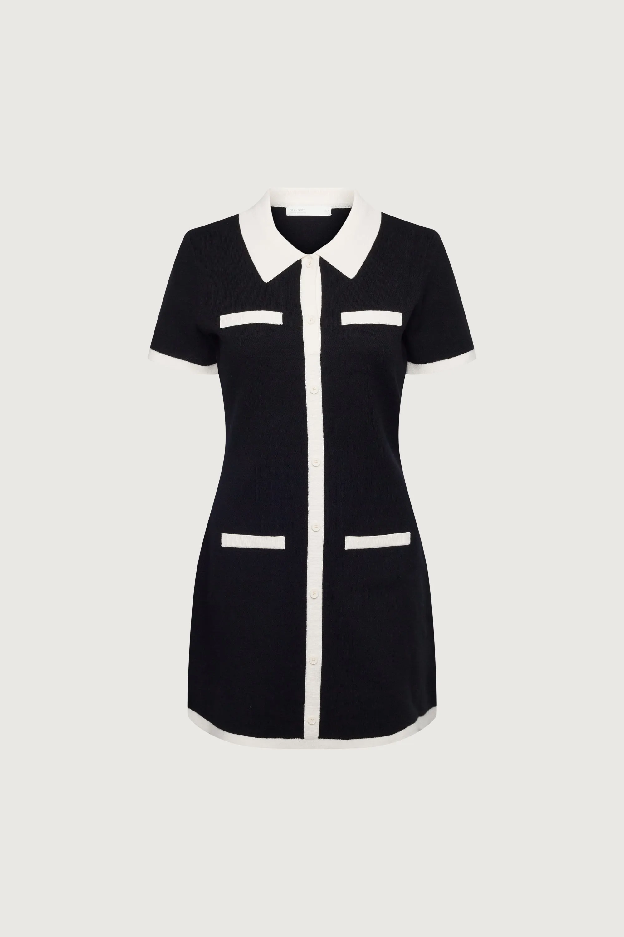 COLLARED CONTRAST TRIM KNIT MINI DRESS