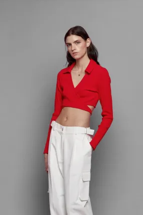 COLLARED WRAP TOP