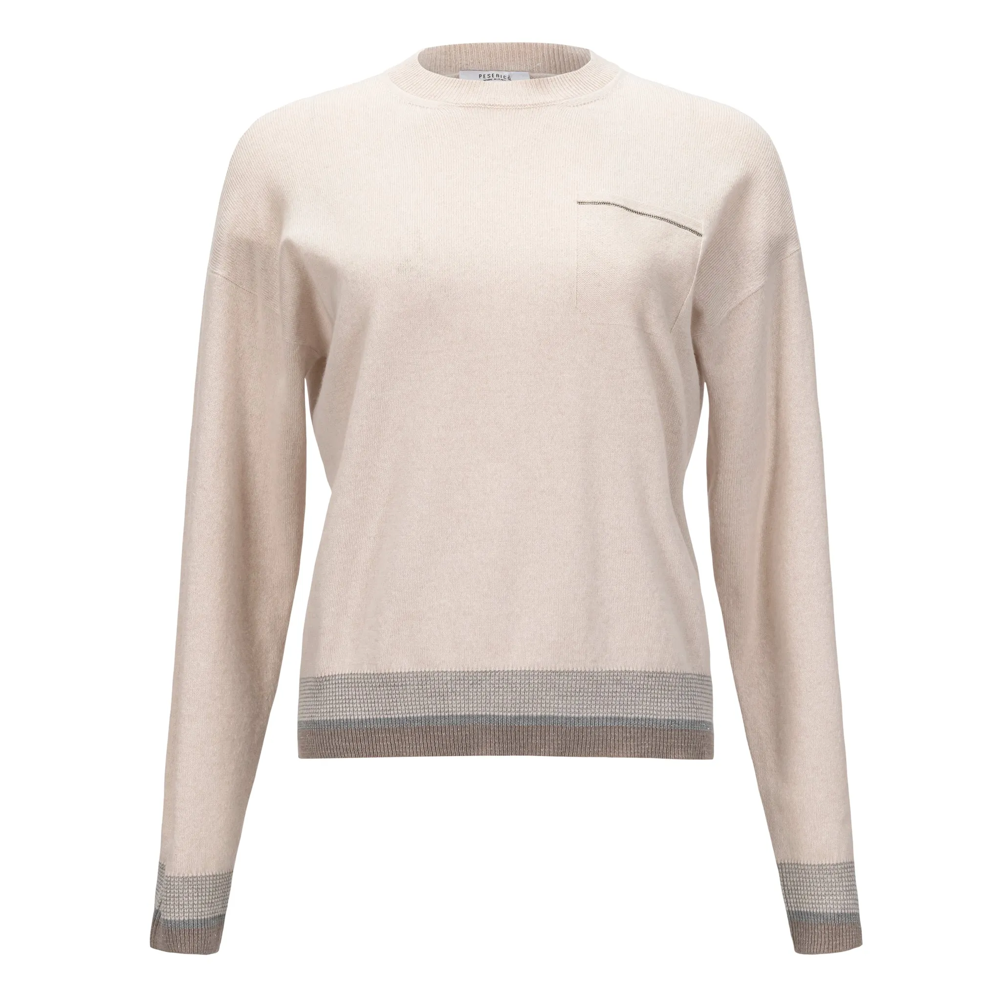 Color Blocked Hem Crewneck Sweater - Blush