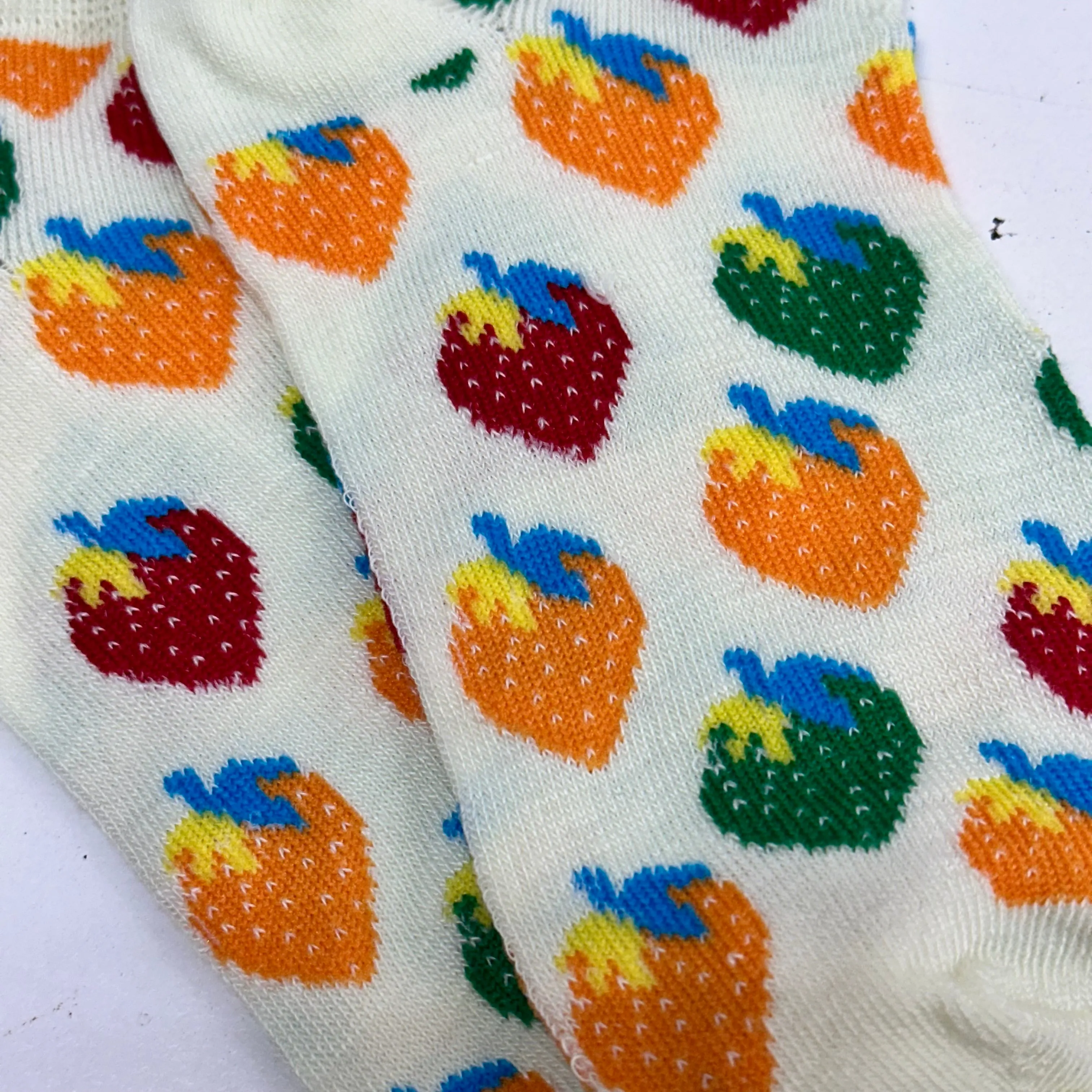 Colorful Strawberry Patterned Ankle Socks (Adult Medium - Women's Shoe Sizes 5-10)