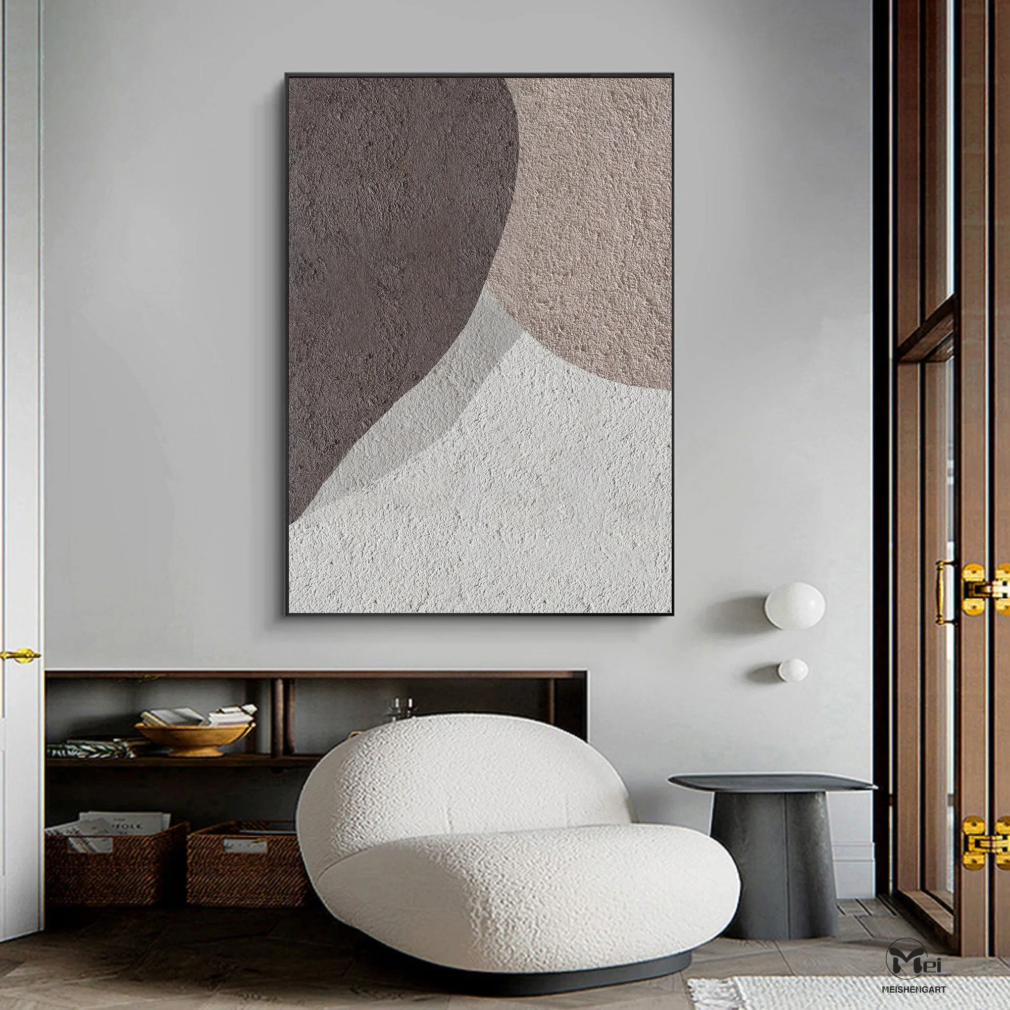 Contemporary Oil Painting Beige Brown Abstract Painting For Living Room Ap108