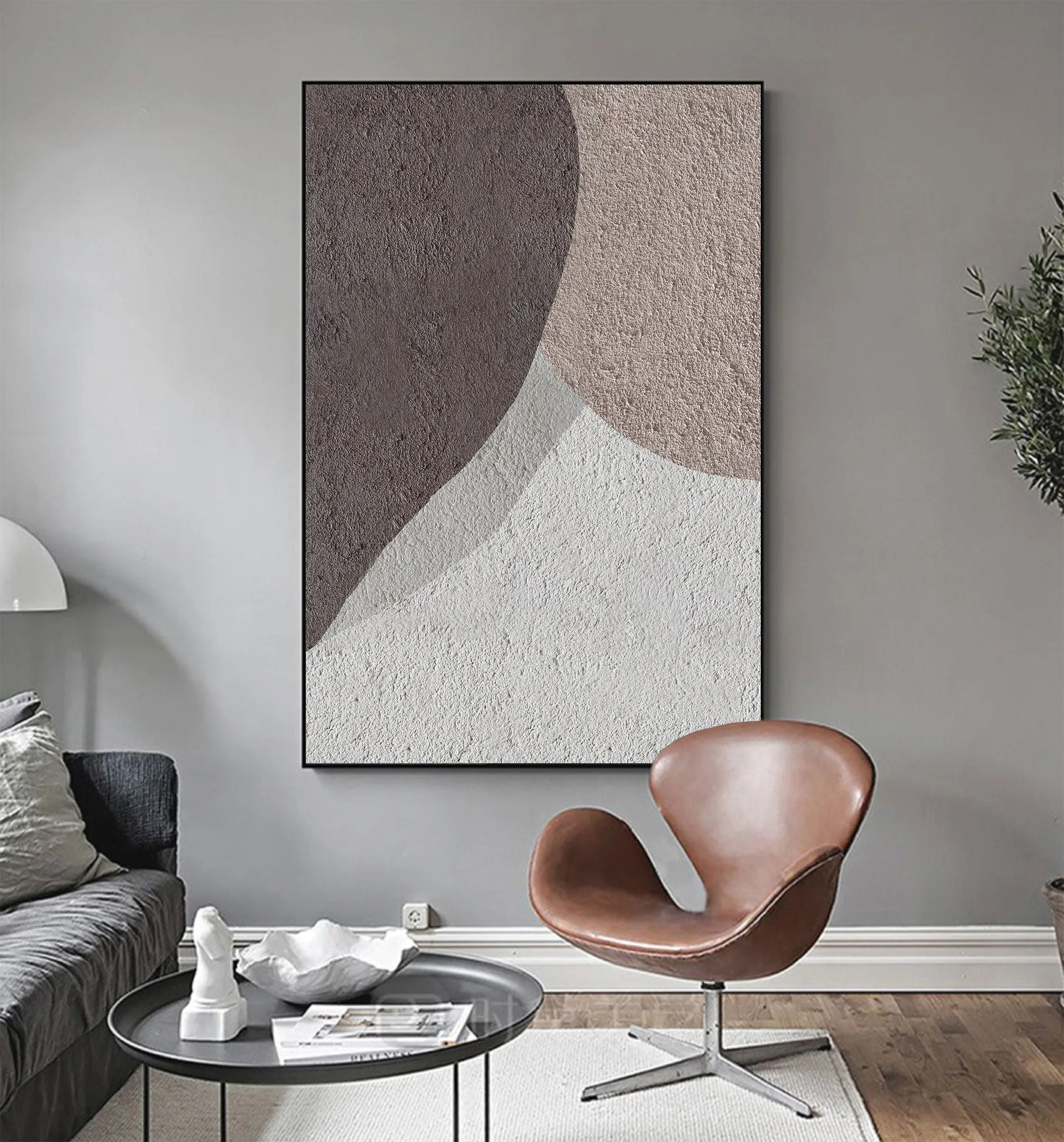 Contemporary Oil Painting Beige Brown Abstract Painting For Living Room Ap108