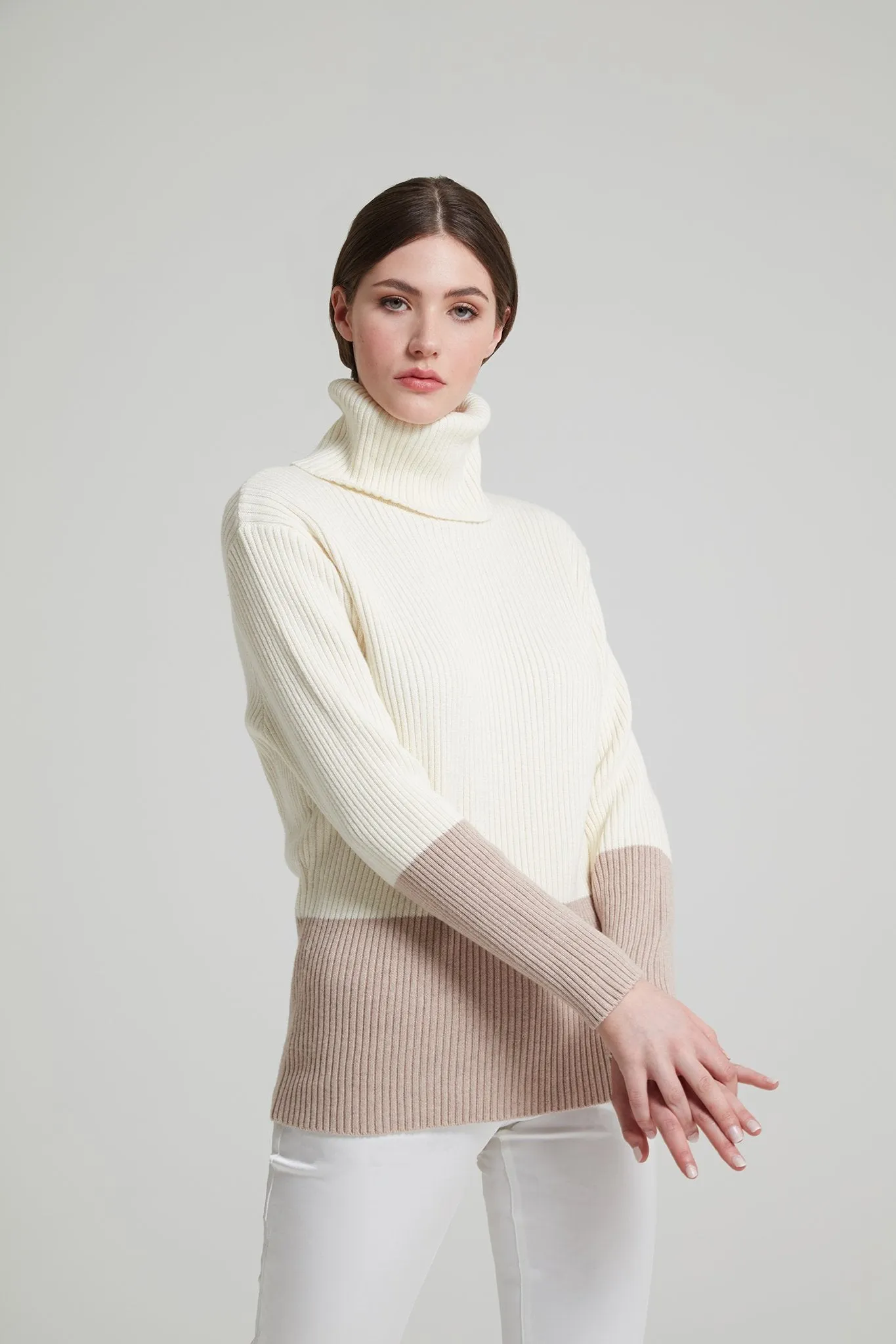 Contrast Ribbed Cotton Blend Sweater