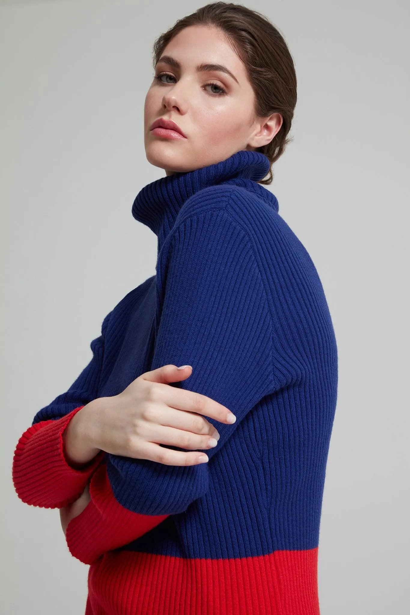 Contrast Ribbed Cotton Blend Sweater