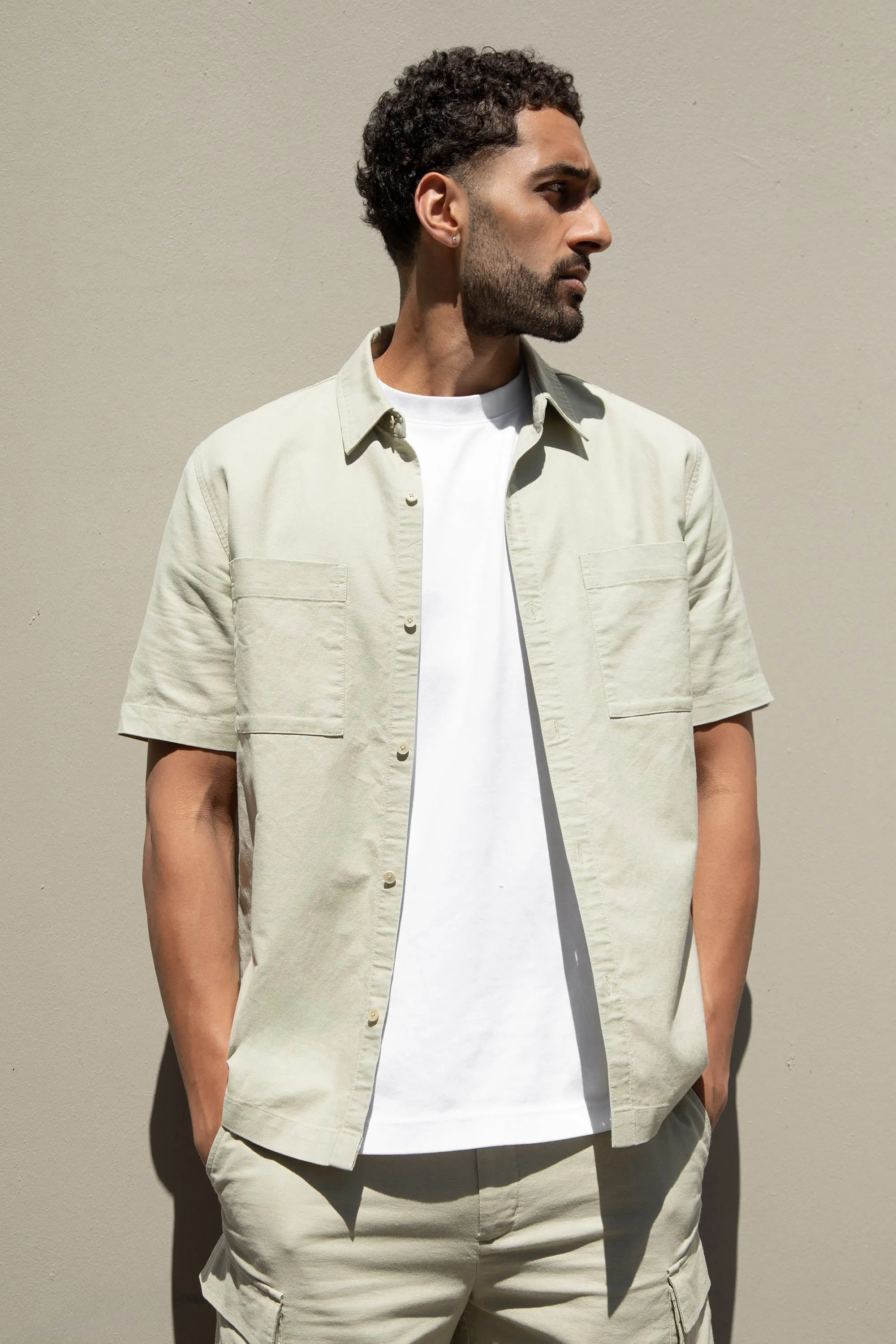 COTTON LINEN CARGO SHORT SLEEVE SHIRT