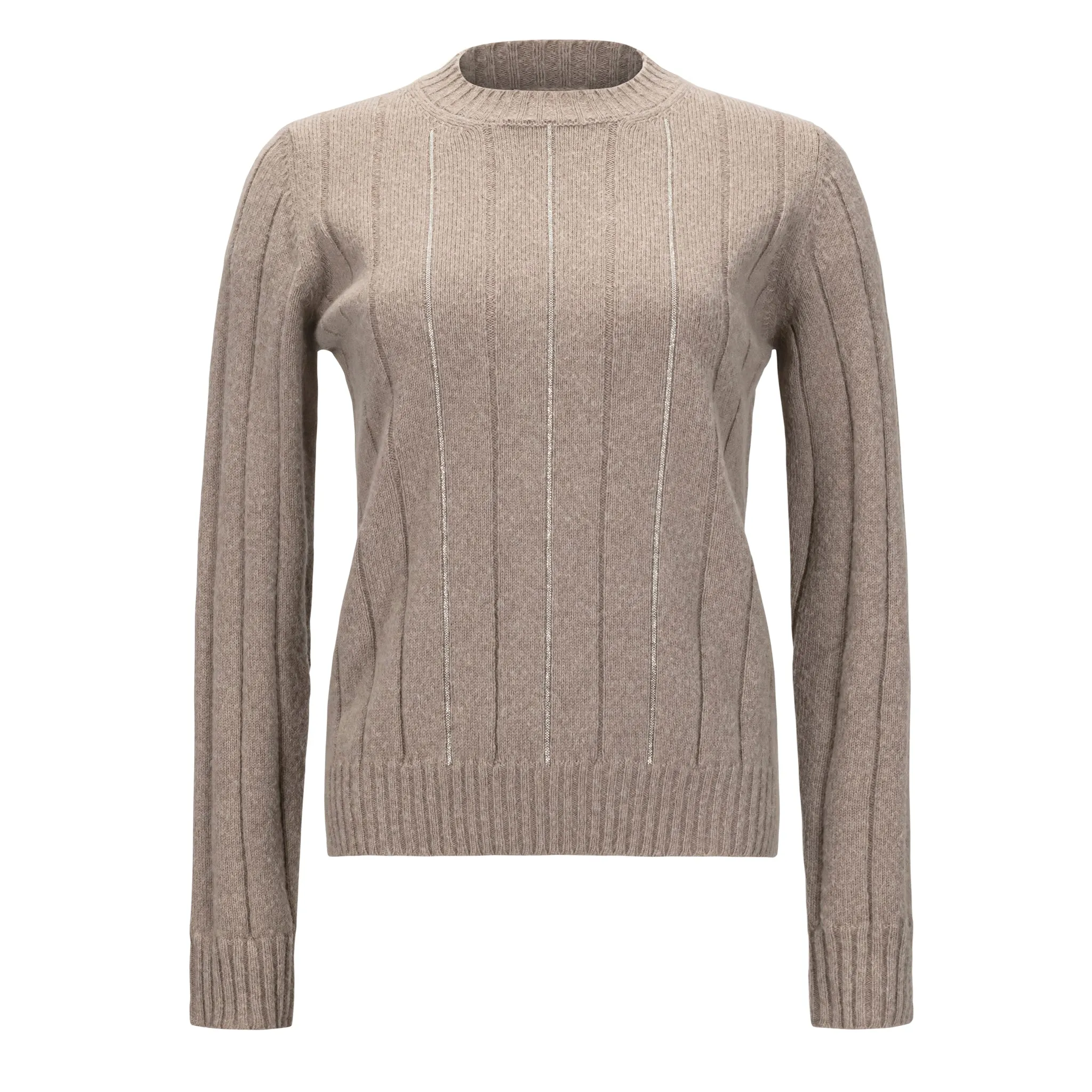 Crewneck Striped Embellished Sweater - Mink