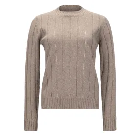 Crewneck Striped Embellished Sweater - Mink