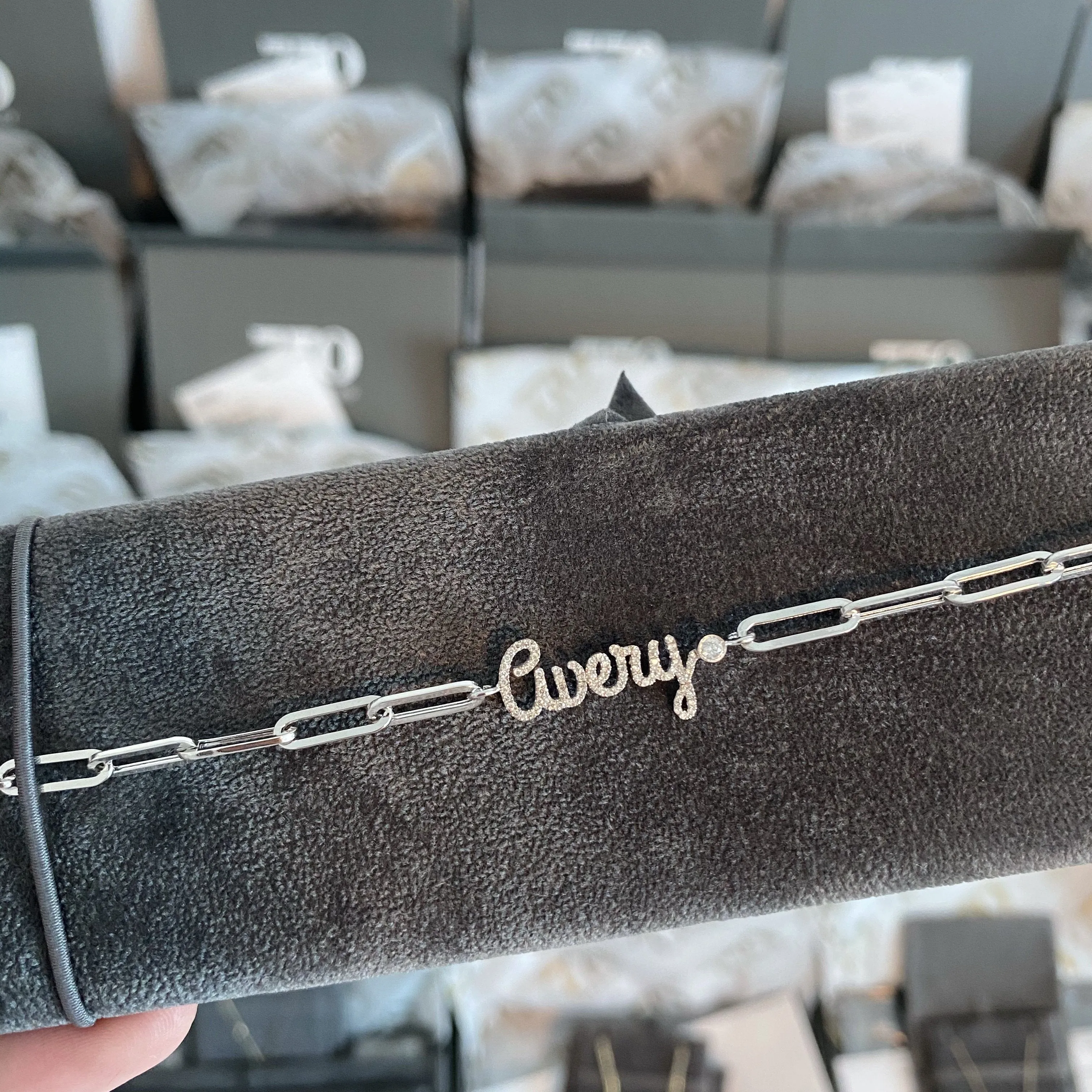 Custom Diamond Name on PaperClip Bracelet