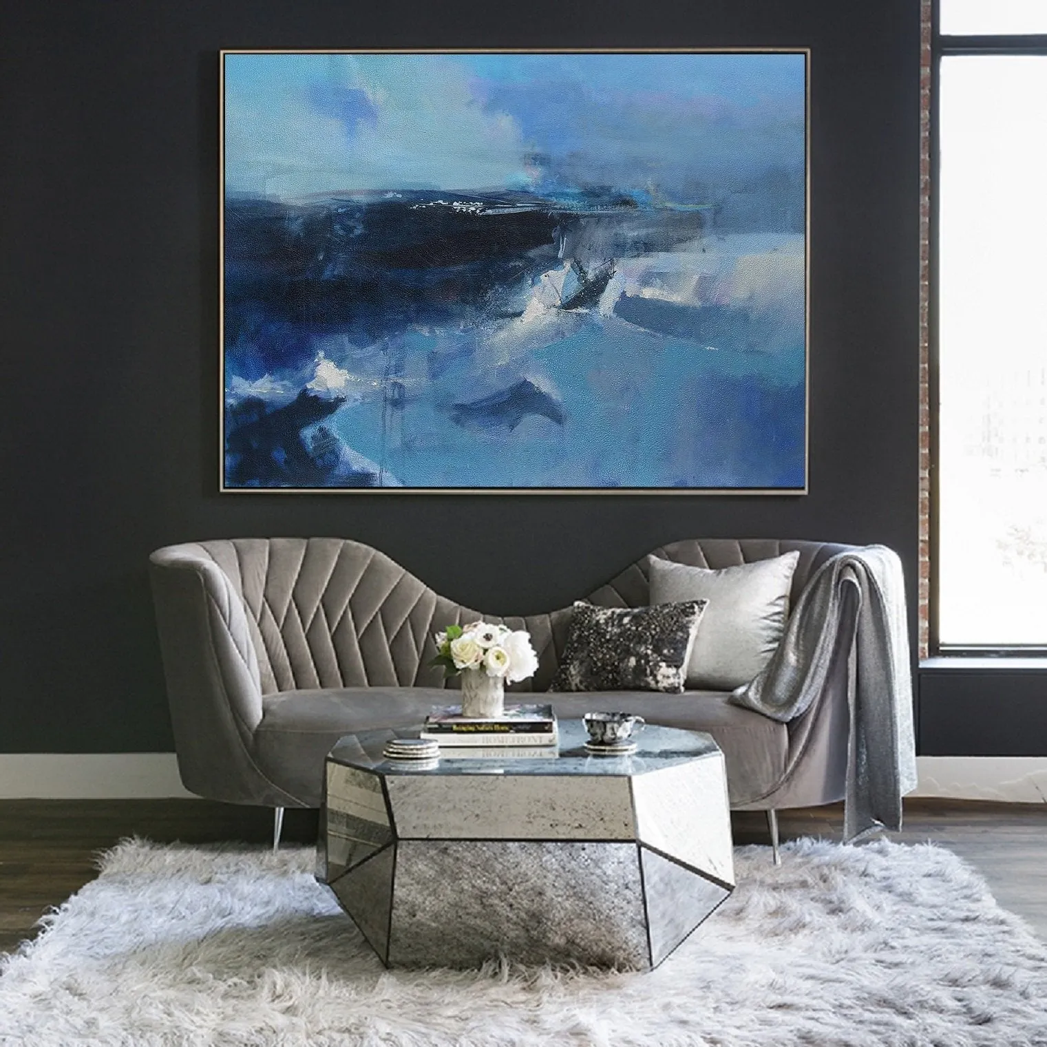 Deep Blue Sea Abstract Painting Oversized Living Room Painting Np047