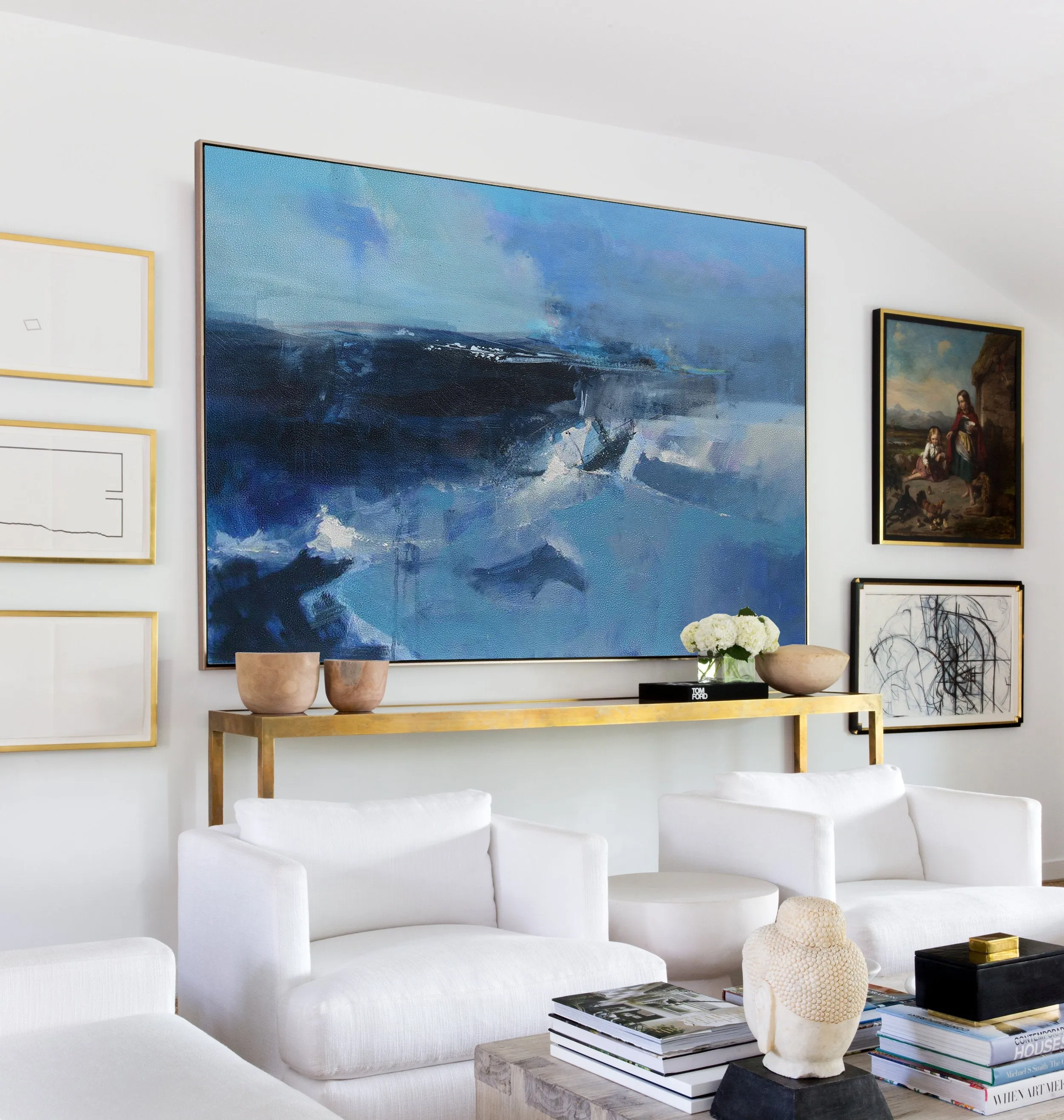 Deep Blue Sea Abstract Painting Oversized Living Room Painting Np047