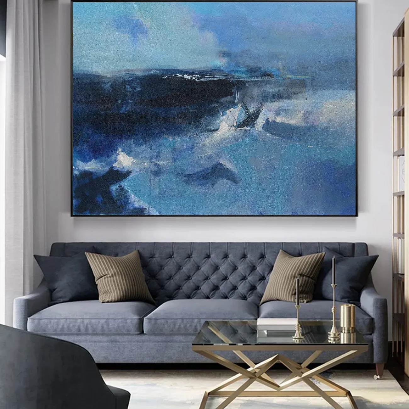 Deep Blue Sea Abstract Painting Oversized Living Room Painting Np047