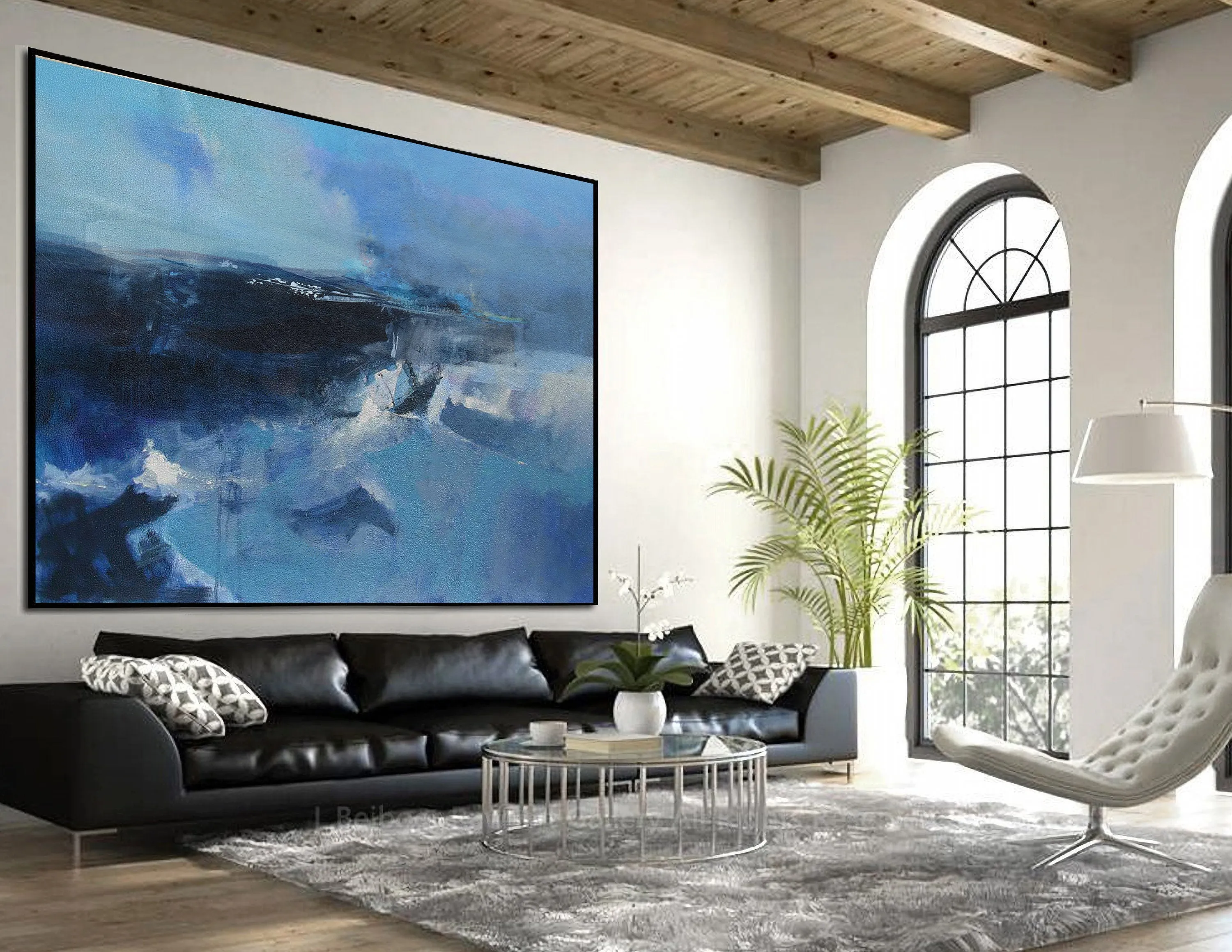 Deep Blue Sea Abstract Painting Oversized Living Room Painting Np047