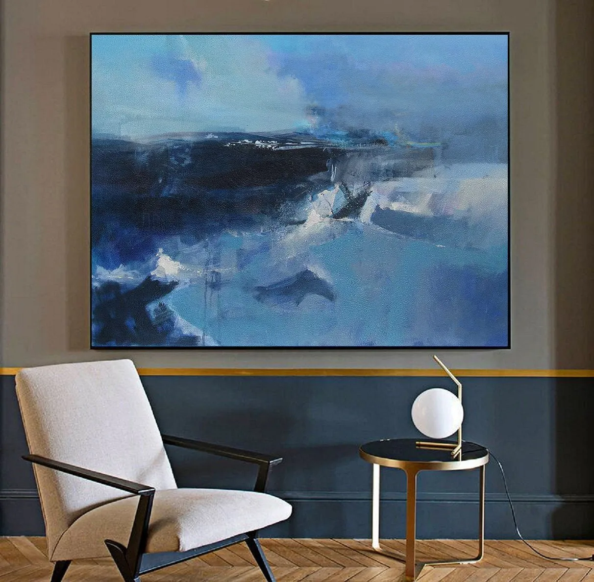 Deep Blue Sea Abstract Painting Oversized Living Room Painting Np047