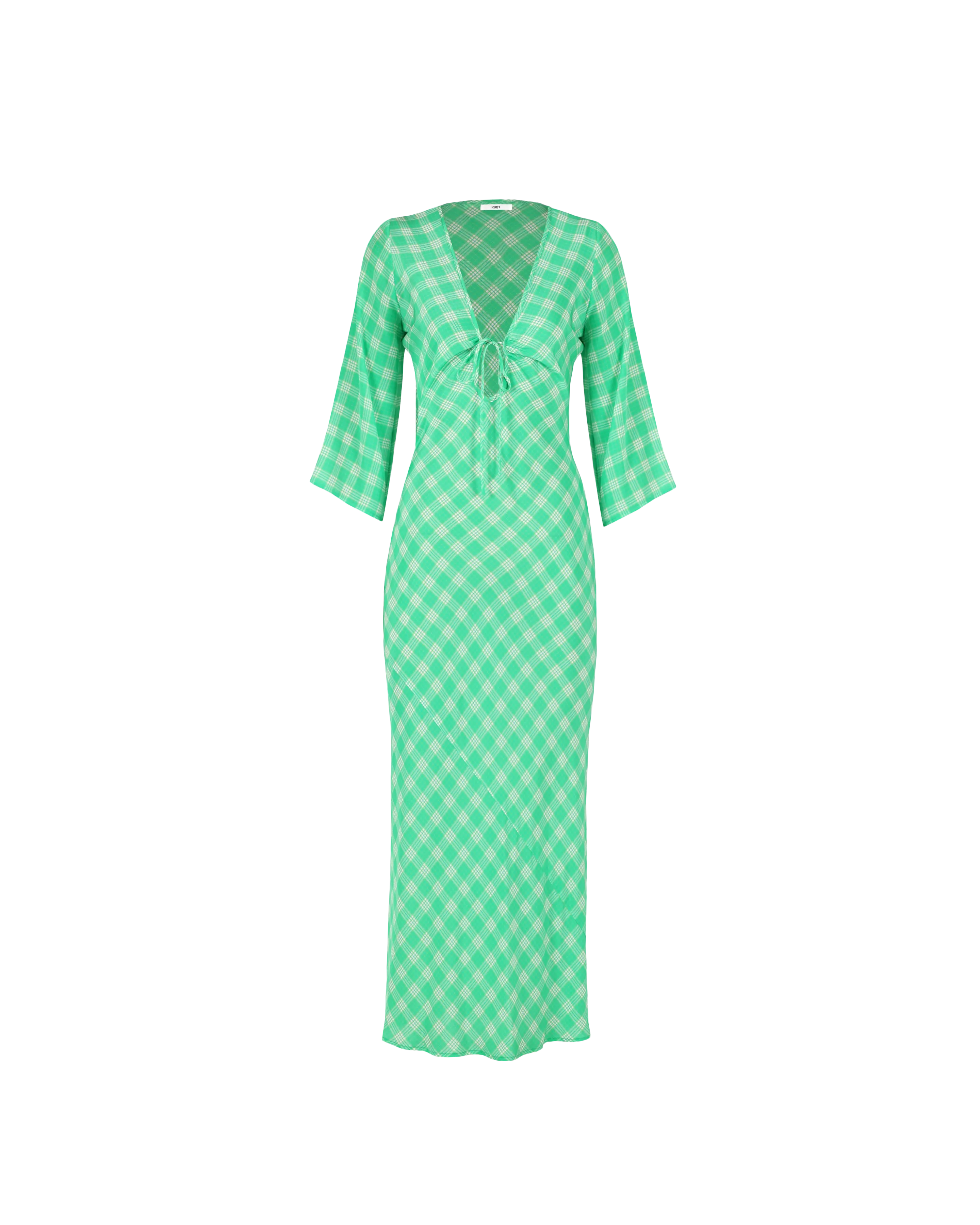 DIME SILK MIDI DRESS GREEN CHECK