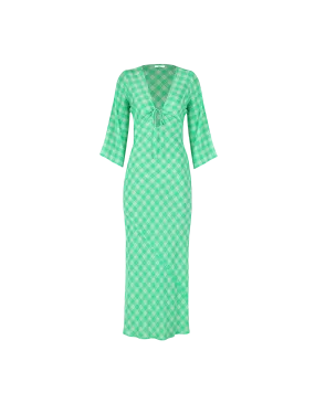 DIME SILK MIDI DRESS GREEN CHECK