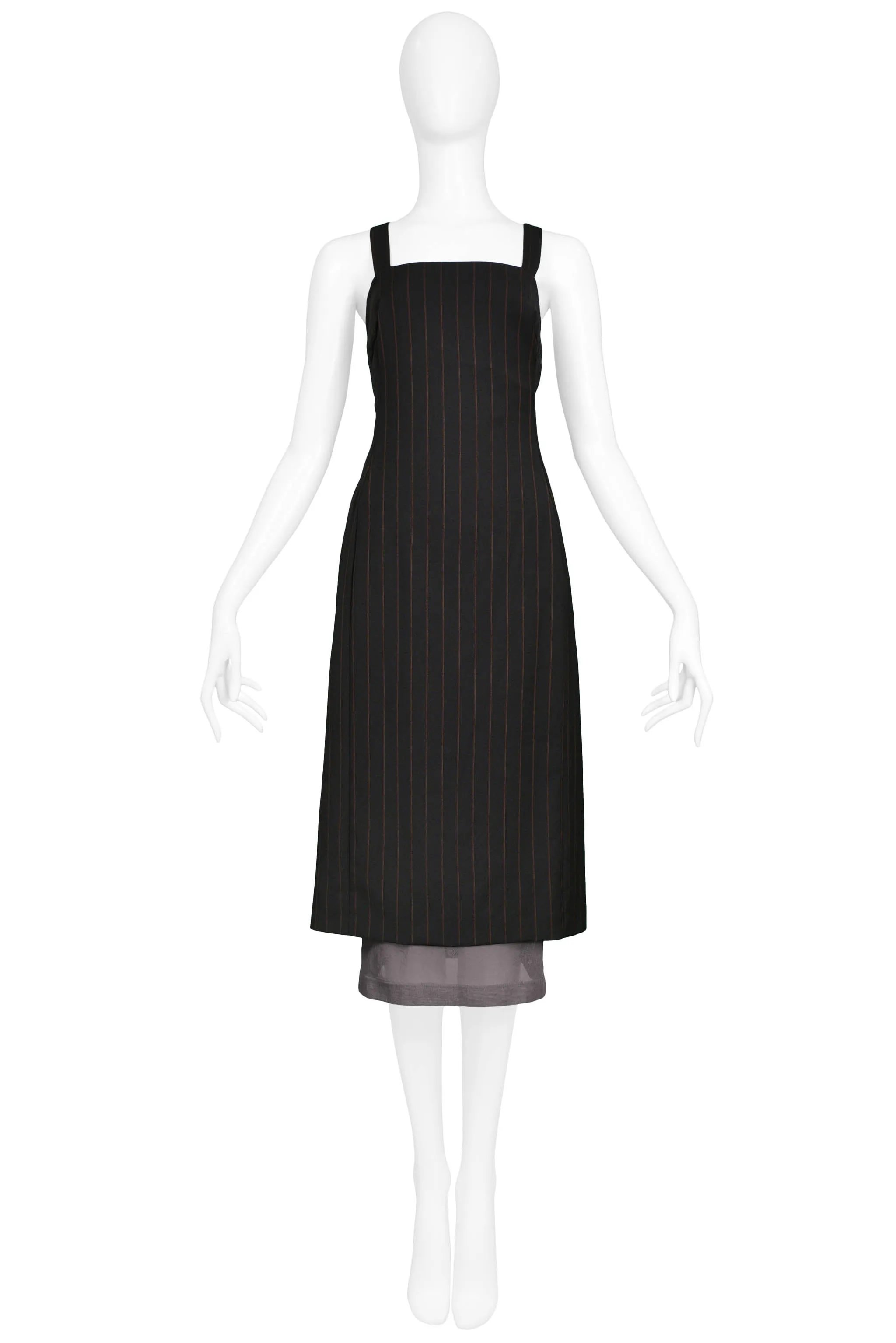 DOLCE GABBANA BLACK RED PINSTRIPE DRESS